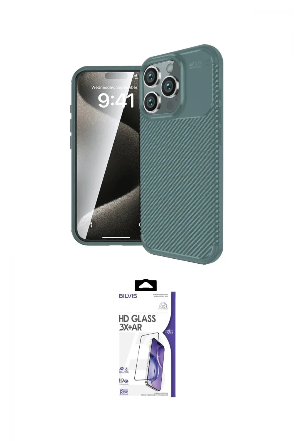 ieg™ iPhone 16 Pro Max Kılıf Eksen Form Prime - Siyah Bilvis 3X AR HD Cam Ekran Koruyucu