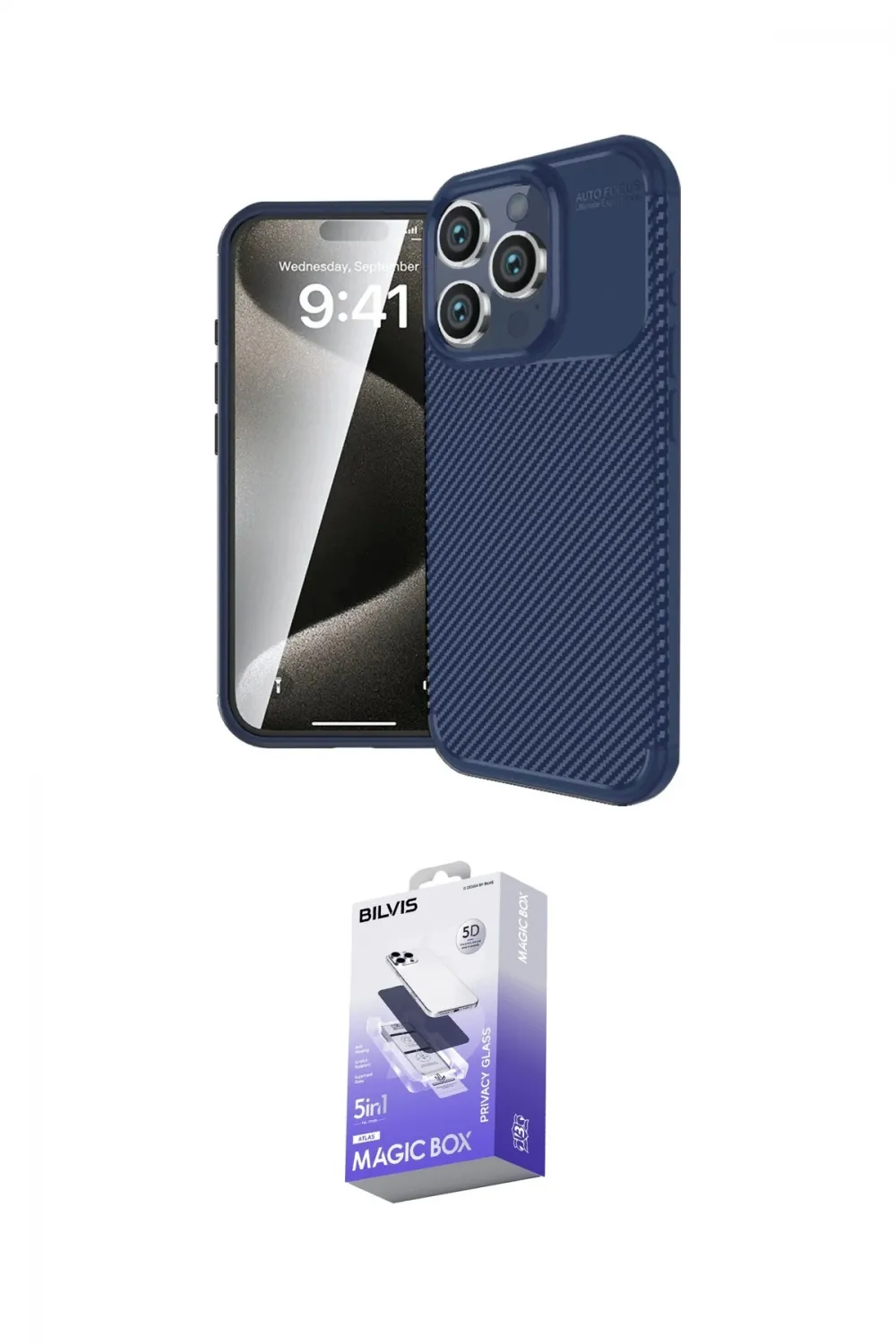 ieg™ iPhone 16 Pro Max Kılıf Eksen Form Prime - Siyah Bilvis 5in1 5D Magic Hayalet Cam Ekran Koruyucu