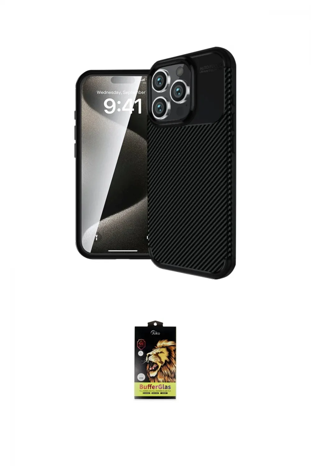 ieg™ iPhone 16 Pro Max Kılıf Eksen Form Prime - Siyah Buffer Cam Ekran Koruyucu