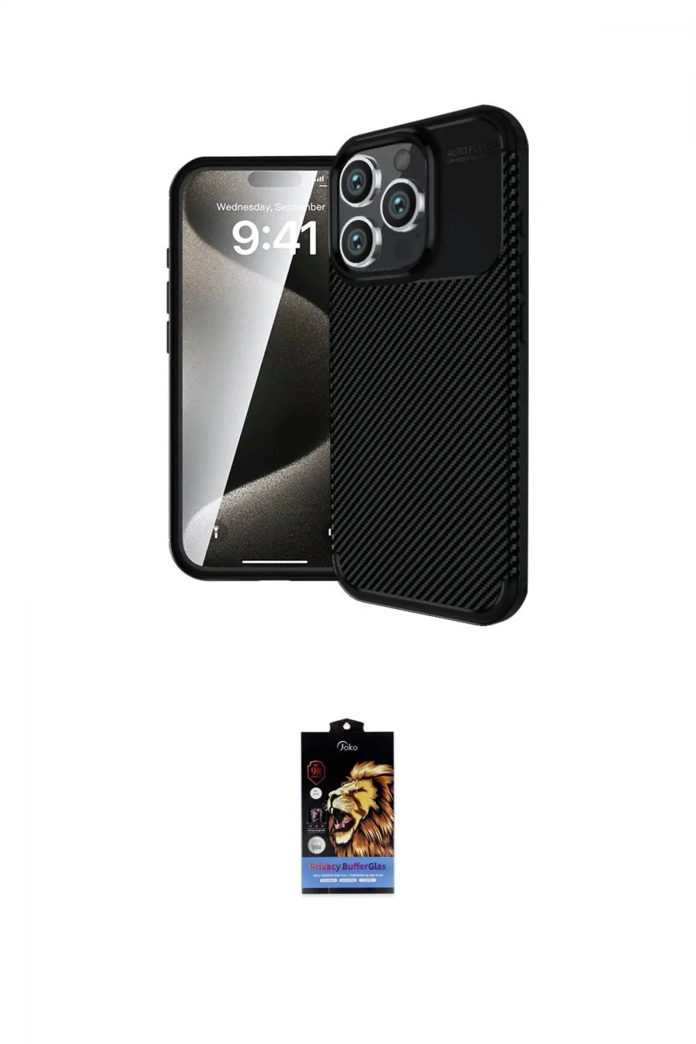 ieg™ iPhone 16 Pro Max Kılıf Eksen Form Prime - Siyah Buffer Hayalet Cam Ekran Koruyucu