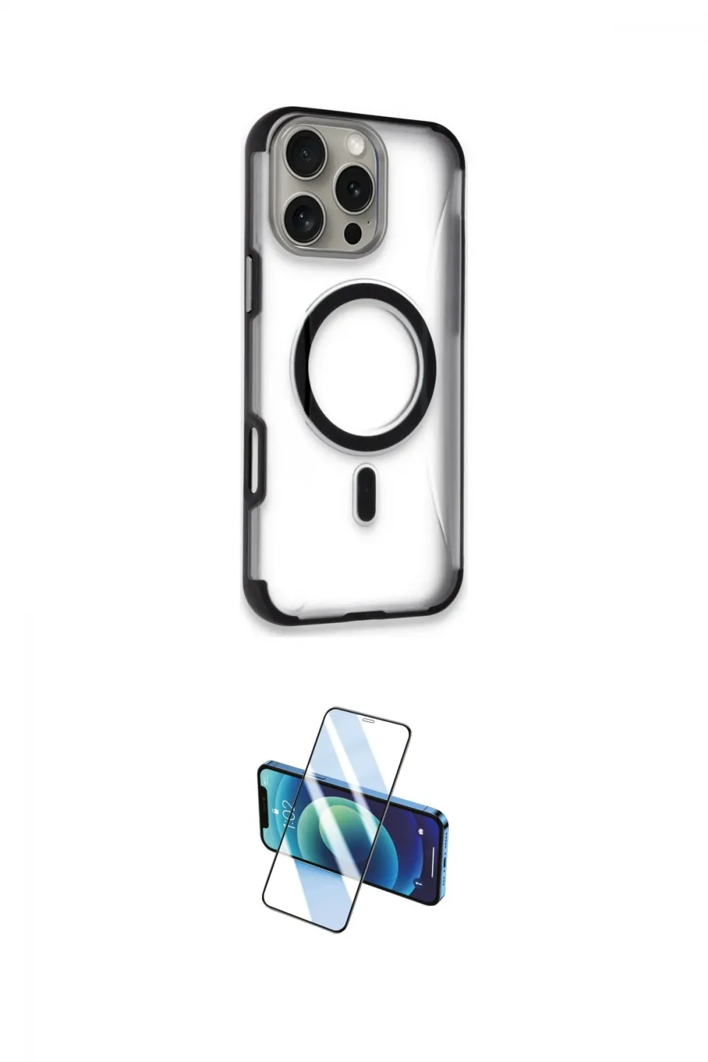 ieg™ iPhone 16 Pro Max Kılıf Eksen Klasik Koleksiyonu - Siyah 3D Antistatik Cam Ekran Koruyucu