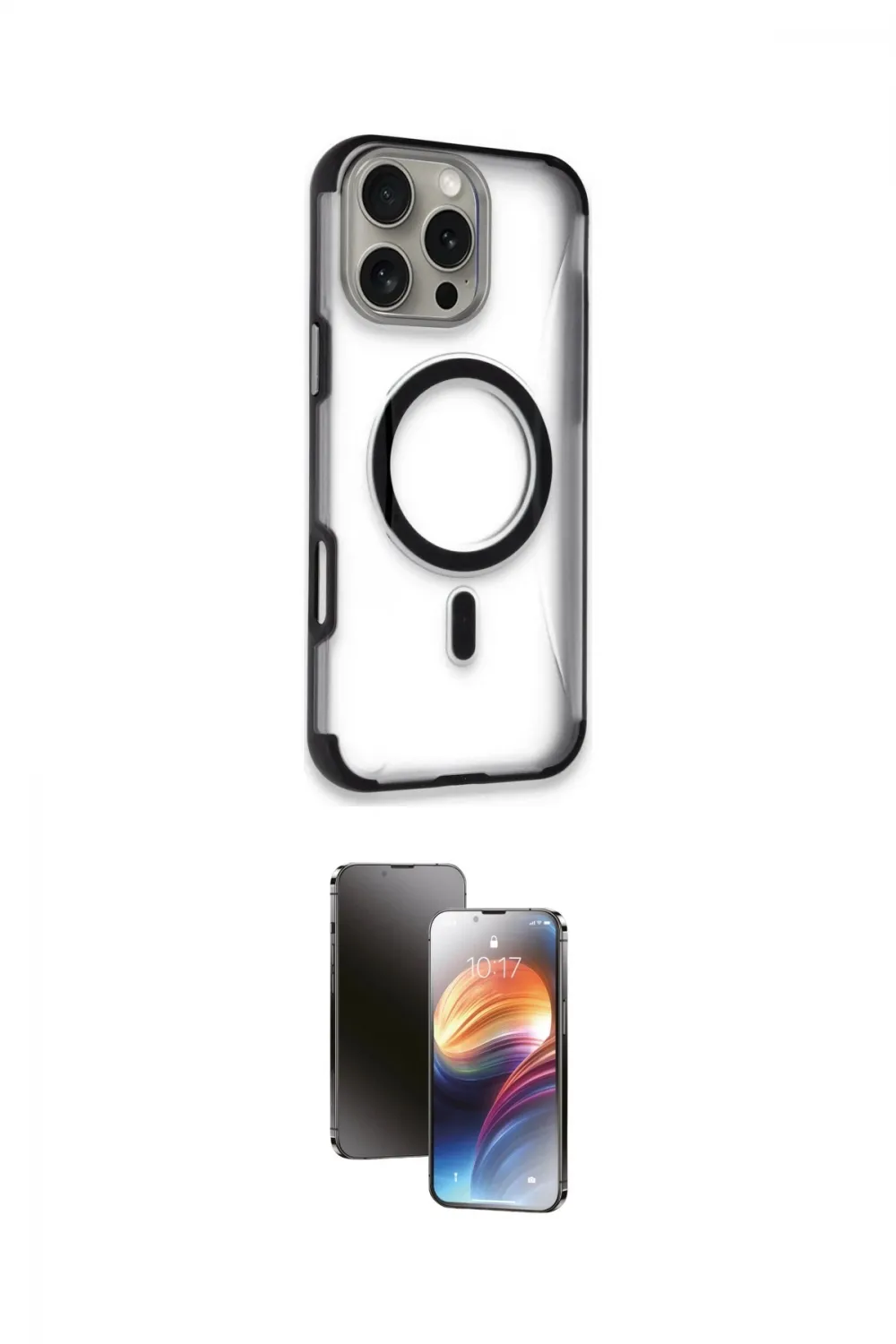 ieg™ iPhone 16 Pro Max Kılıf Eksen Klasik Koleksiyonu - Siyah 3D Antistatik Mat Seramik Nano Ekran Koruyucu
