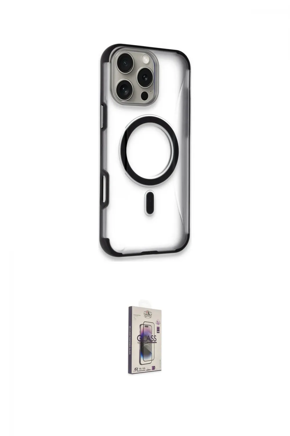 ieg™ iPhone 16 Pro Max Kılıf Eksen Klasik Koleksiyonu - Siyah Bilvis 3D Cam Ekran Koruyucu
