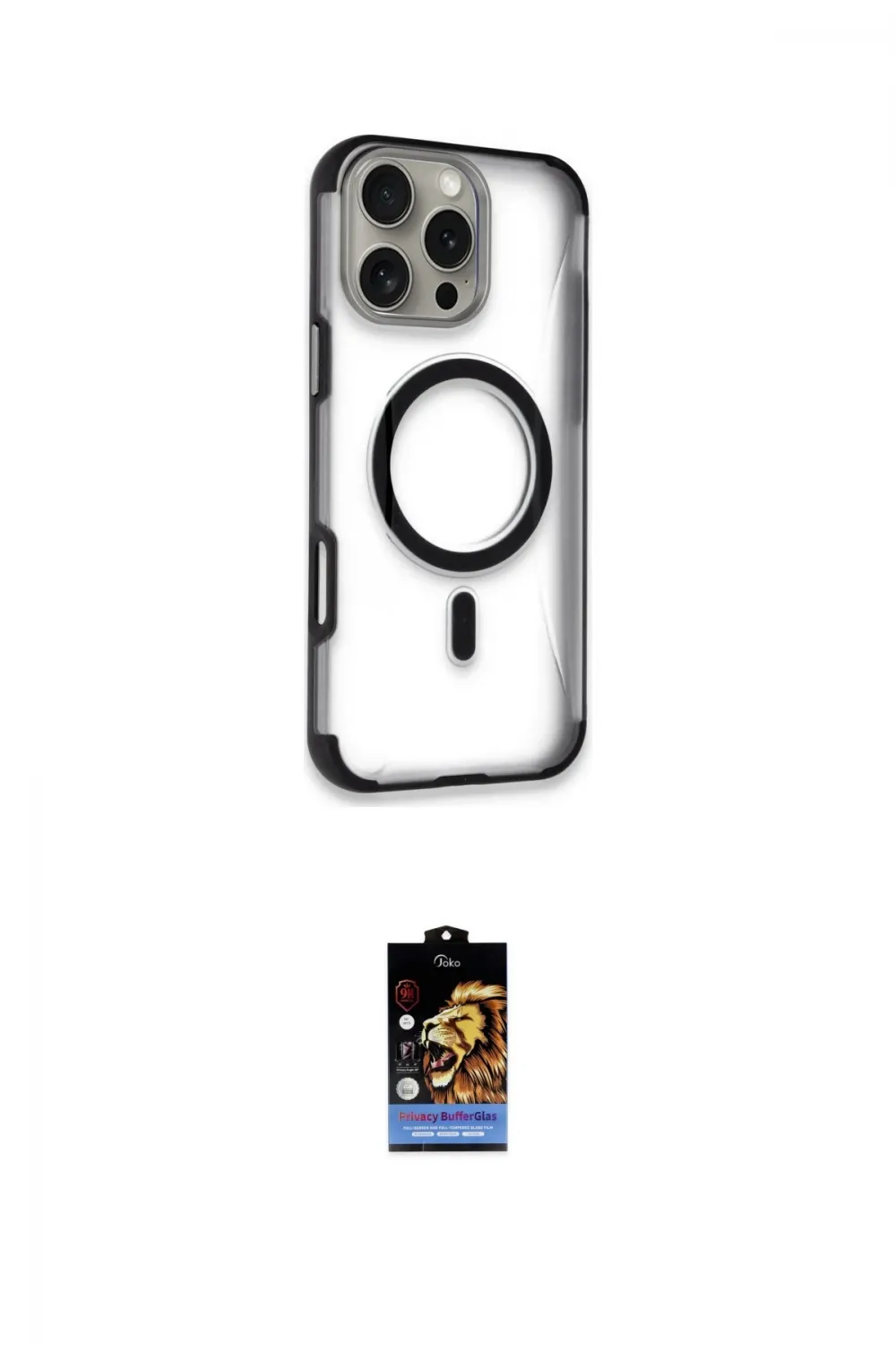 ieg™ iPhone 16 Pro Max Kılıf Eksen Klasik Koleksiyonu - Siyah Buffer Hayalet Cam Ekran Koruyucu