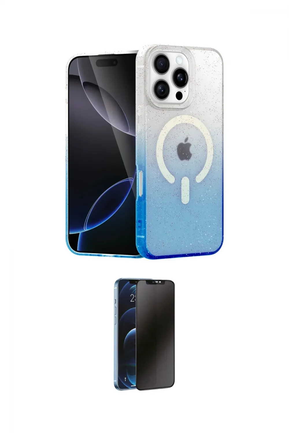 ieg™ iPhone 16 Pro Max Kılıf Eksen Minimal Özel Seri - Siyah 3D Antistatik Hayalet Cam Ekran Koruyucu