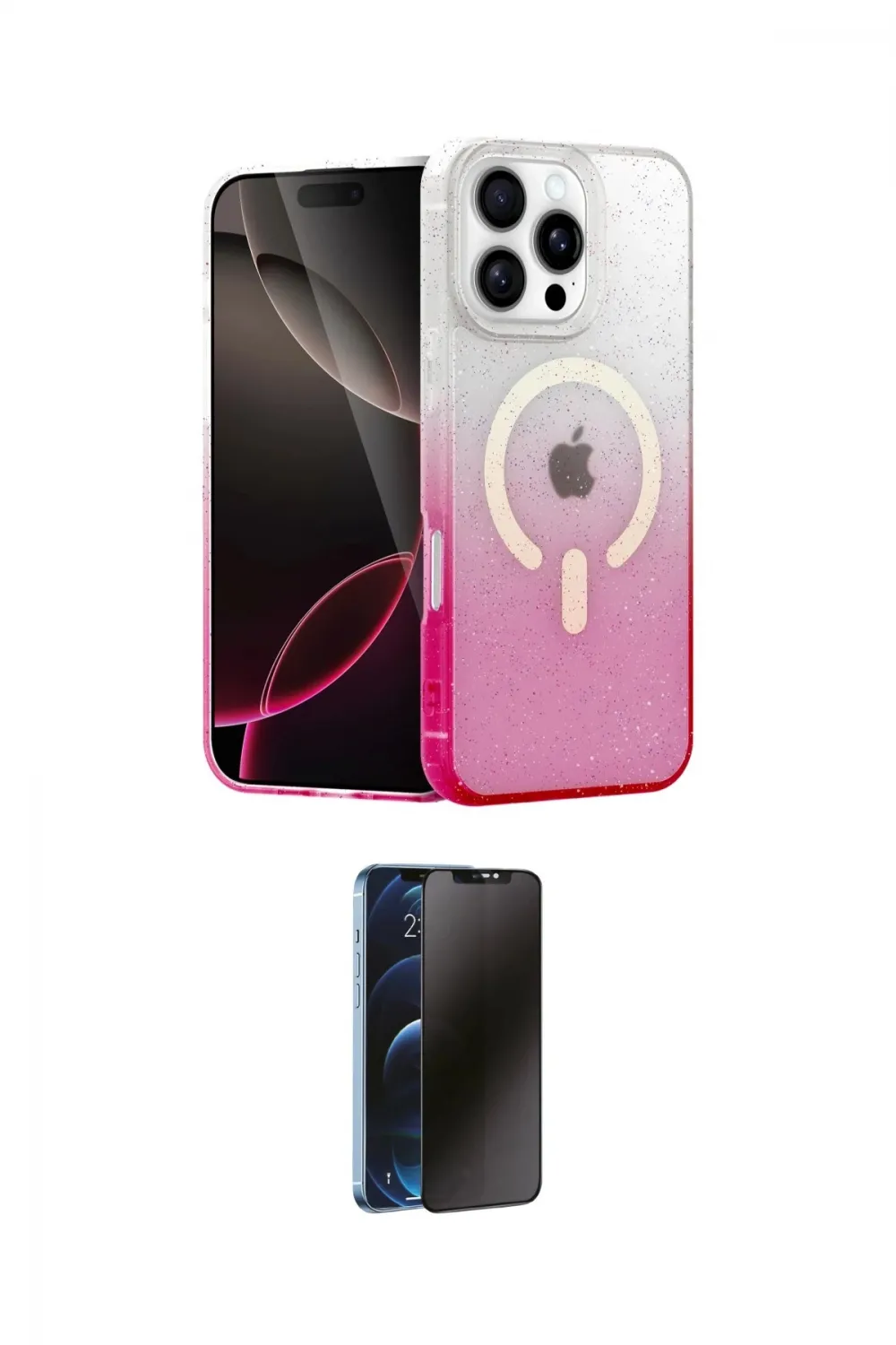 ieg™ iPhone 16 Pro Max Kılıf Eksen Minimal Özel Seri - Siyah 3D Antistatik Hayalet Cam Ekran Koruyucu