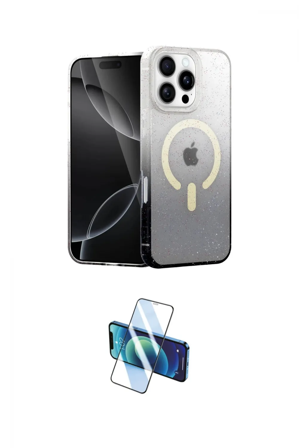ieg™ iPhone 16 Pro Max Kılıf Eksen Minimal Özel Seri - Siyah 3D Antistatik Seramik Nano Ekran Koruyucu