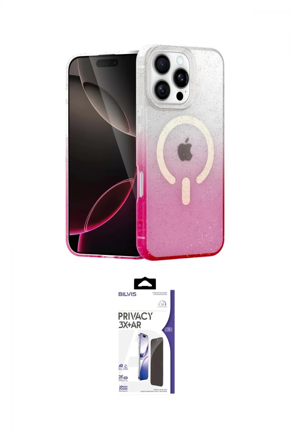ieg™ iPhone 16 Pro Max Kılıf Eksen Minimal Özel Seri - Siyah Bilvis 3X AR Hayalet Cam Ekran Koruyucu