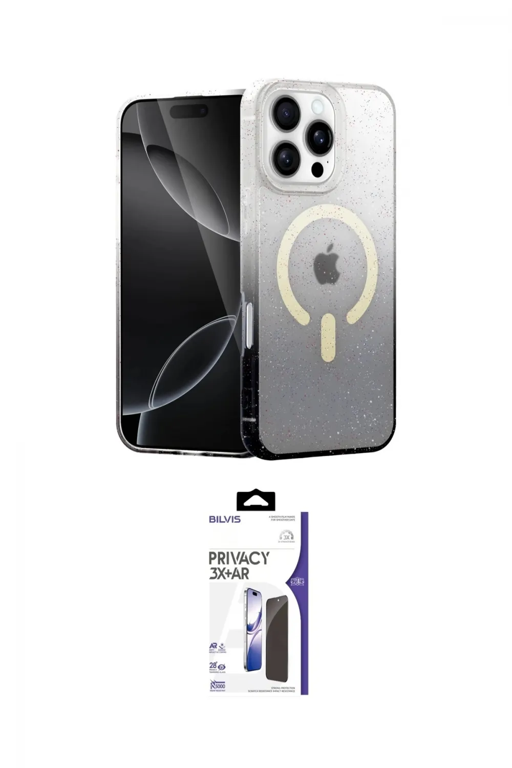 ieg™ iPhone 16 Pro Max Kılıf Eksen Minimal Özel Seri - Siyah Bilvis 3X AR Hayalet Cam Ekran Koruyucu