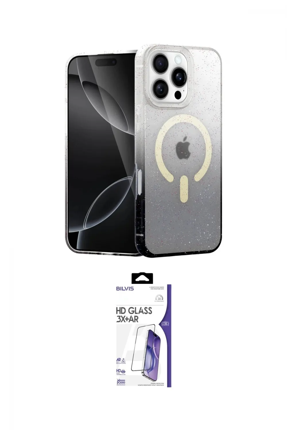 ieg™ iPhone 16 Pro Max Kılıf Eksen Minimal Özel Seri - Siyah Bilvis 3X AR HD Cam Ekran Koruyucu