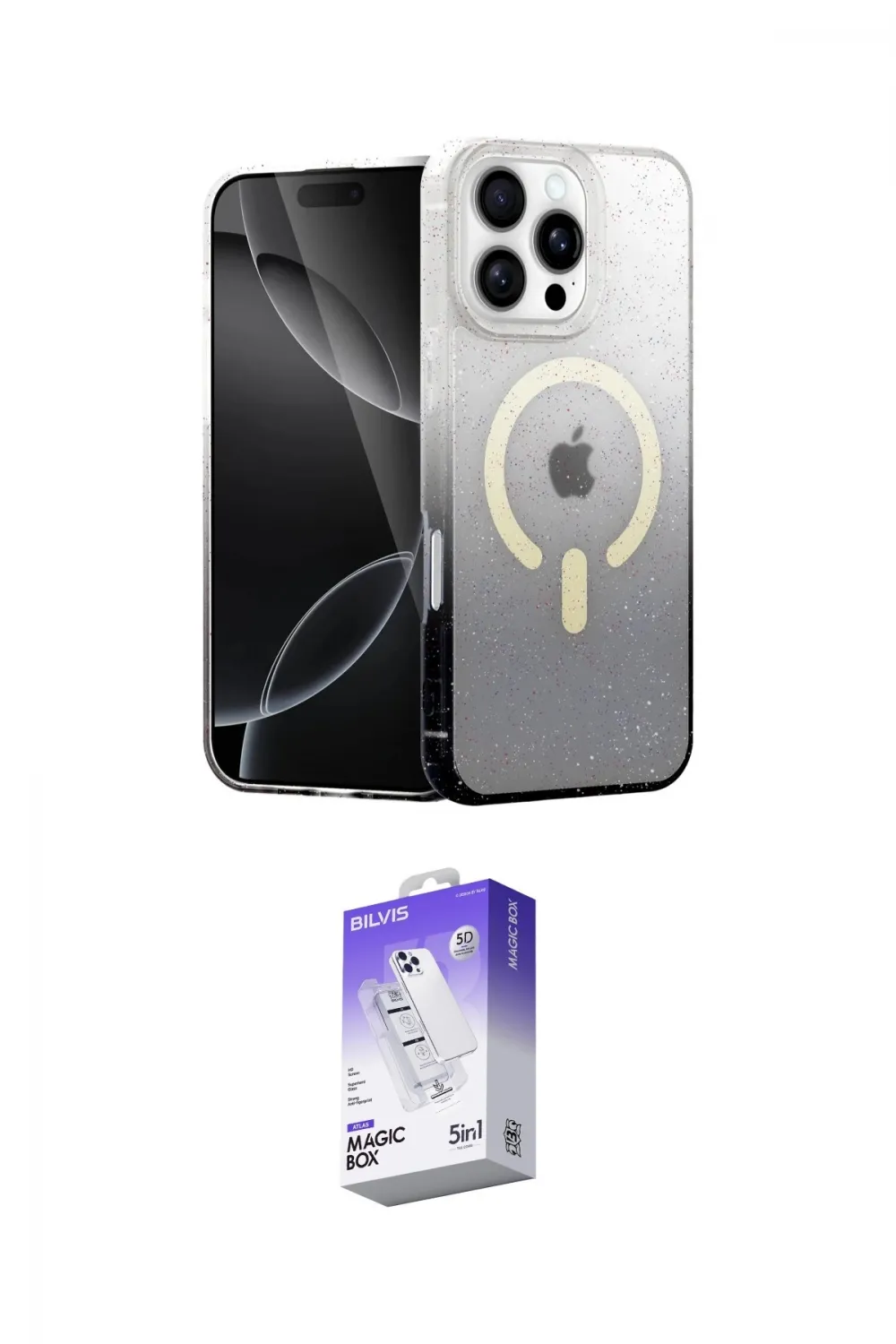 ieg™ iPhone 16 Pro Max Kılıf Eksen Minimal Özel Seri - Siyah Bilvis 5in1 3D Magic Cam Ekran Koruyucu