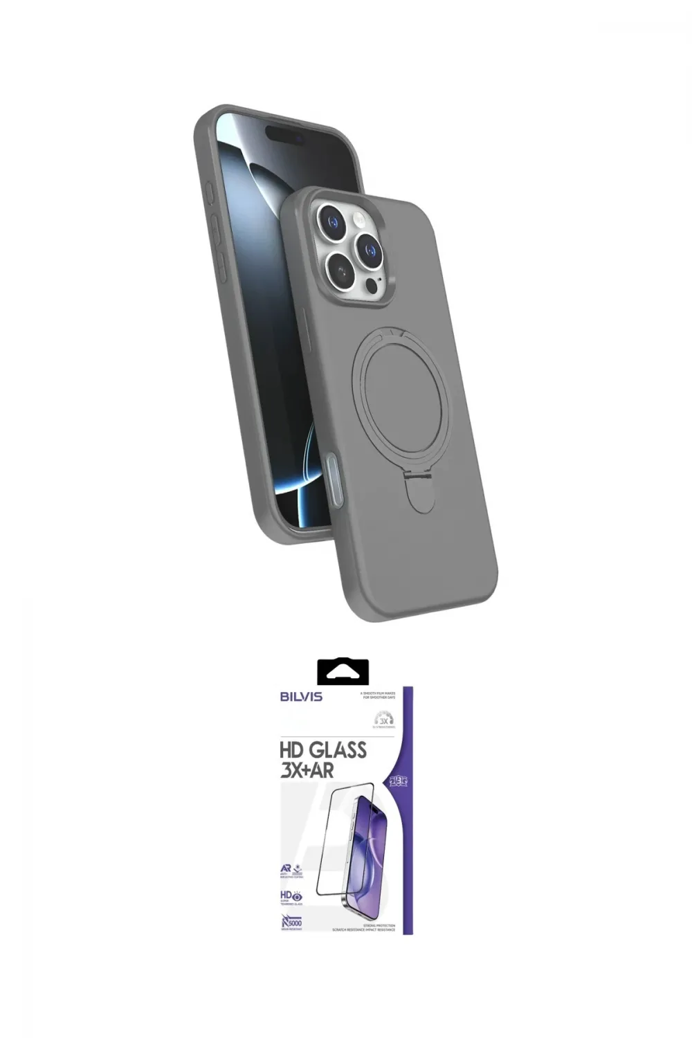 ieg™ iPhone 16 Pro Max Kılıf İz Işık Koleksiyonu - Siyah Bilvis 3X AR HD Cam Ekran Koruyucu
