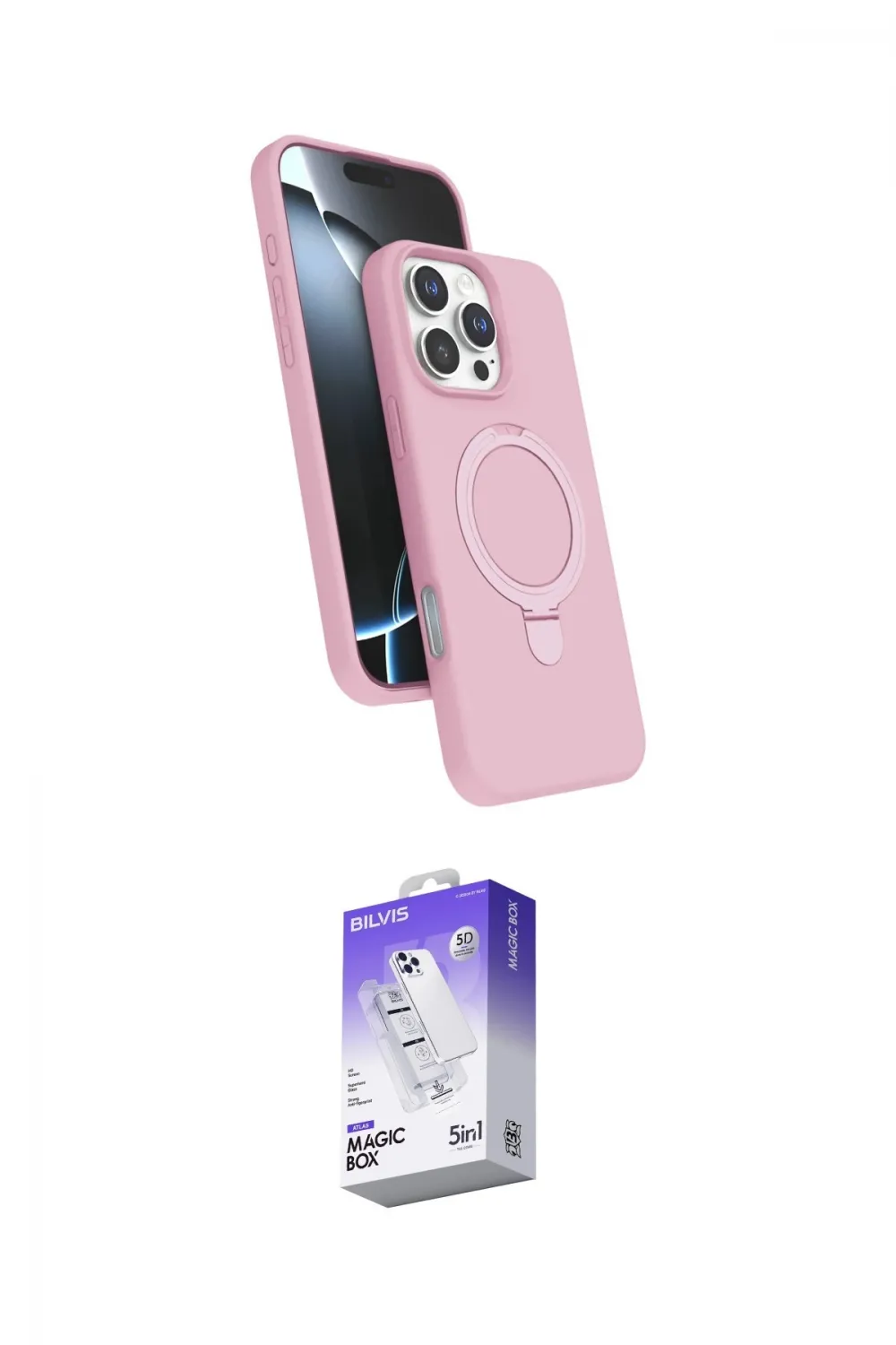 ieg™ iPhone 16 Pro Max Kılıf İz Işık Koleksiyonu - Siyah Bilvis 5in1 3D Magic Cam Ekran Koruyucu