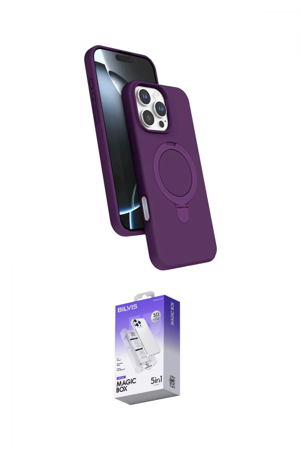 ieg™ iPhone 16 Pro Max Kılıf İz Işık Koleksiyonu - Siyah Bilvis 5in1 3D Magic Cam Ekran Koruyucu