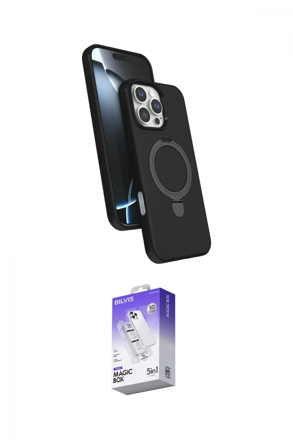 ieg™ iPhone 16 Pro Max Kılıf İz Işık Koleksiyonu - Siyah Bilvis 5in1 3D Magic Cam Ekran Koruyucu