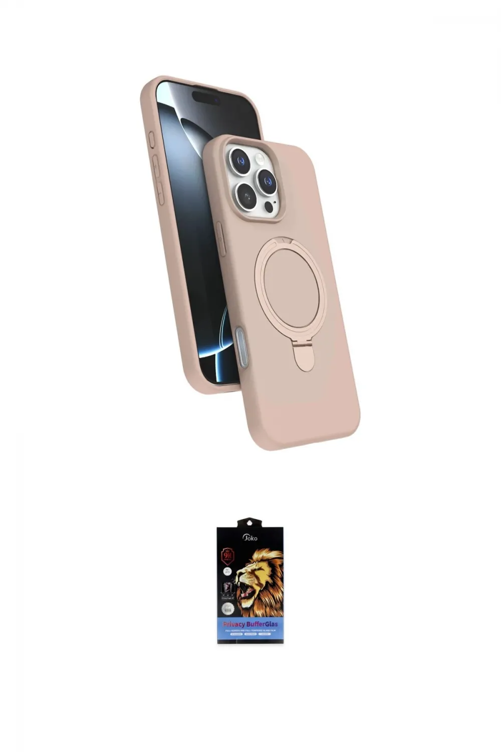 ieg™ iPhone 16 Pro Max Kılıf İz Işık Koleksiyonu - Siyah Buffer Hayalet Cam Ekran Koruyucu