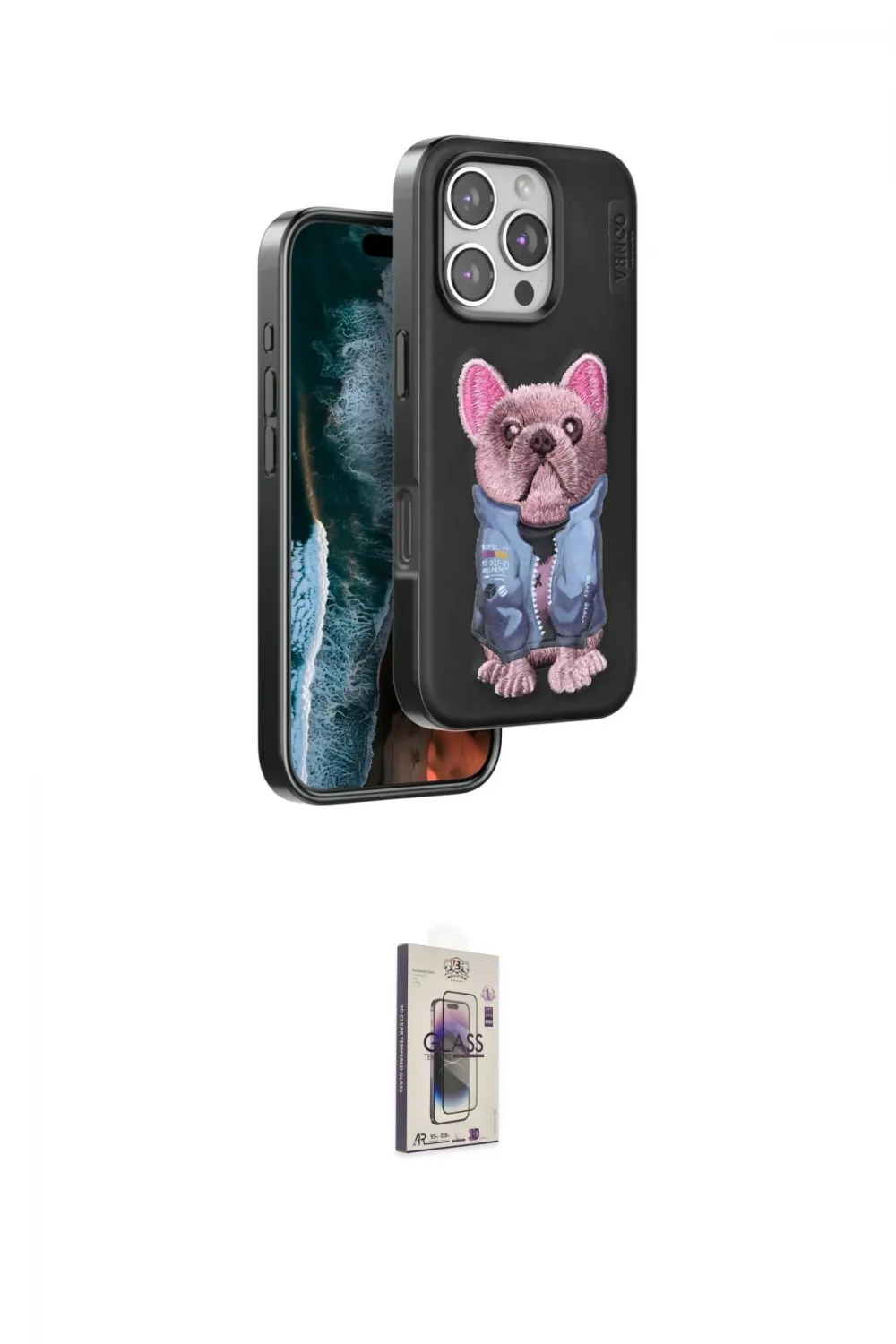 ieg™ iPhone 16 Pro Max Kılıf İz Minimal Koleksiyonu - Siyah Bilvis 3D Cam Ekran Koruyucu