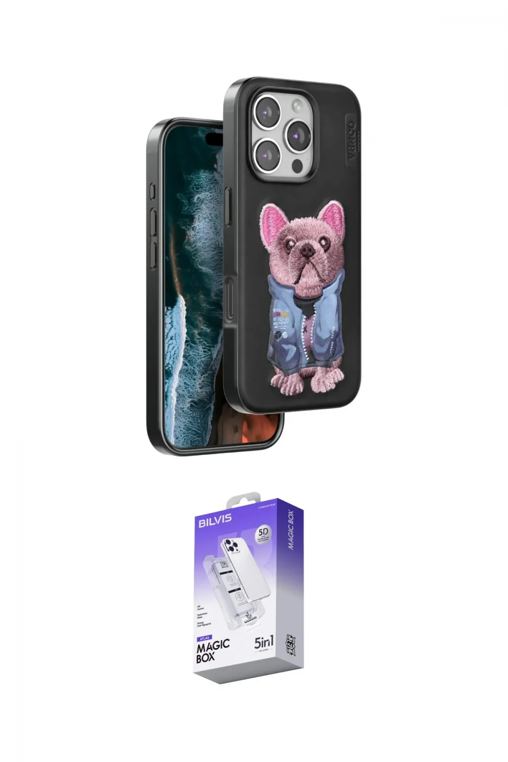 ieg™ iPhone 16 Pro Max Kılıf İz Minimal Koleksiyonu - Siyah Bilvis 5in1 3D Magic Cam Ekran Koruyucu