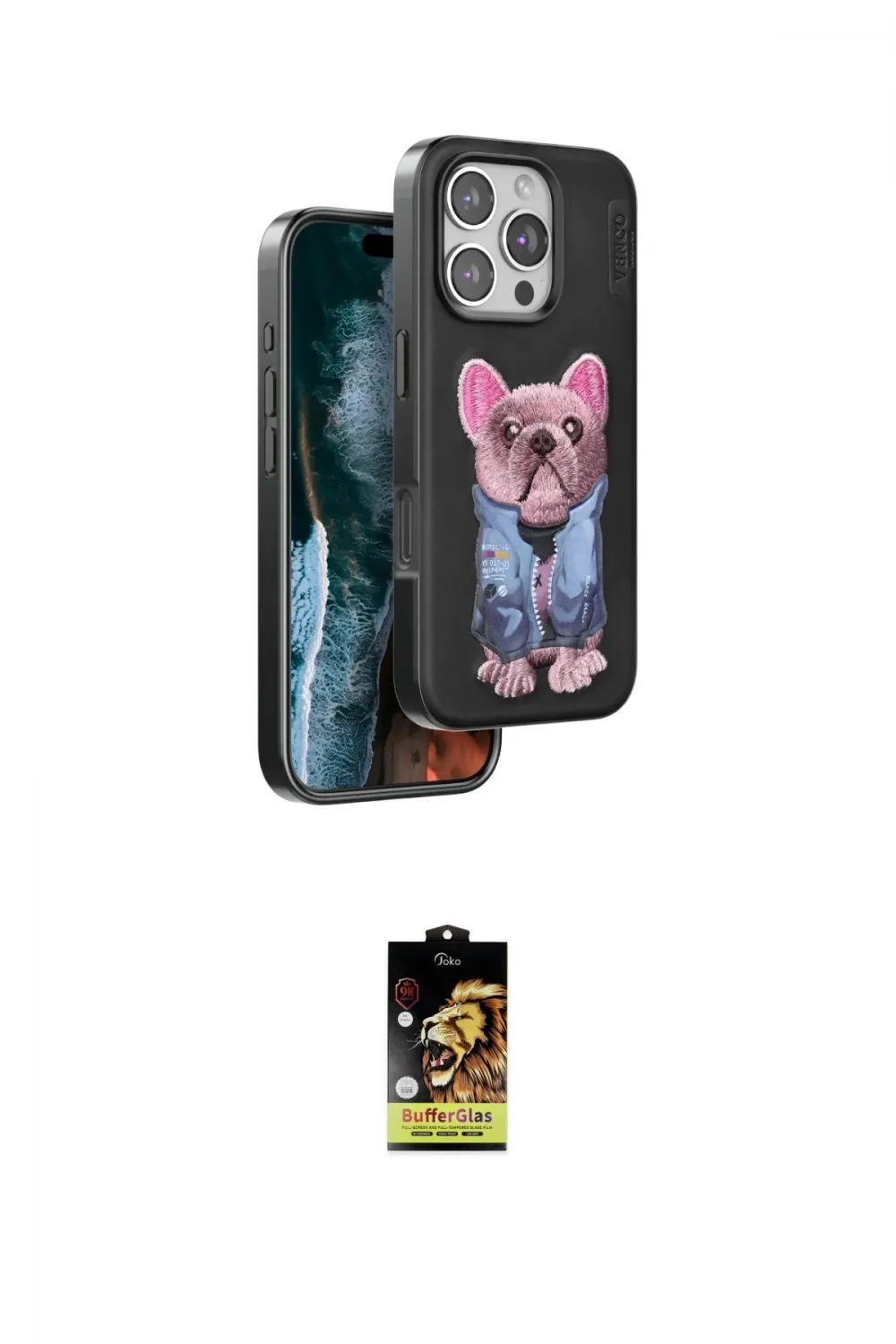 ieg™ iPhone 16 Pro Max Kılıf İz Minimal Koleksiyonu - Siyah Buffer Cam Ekran Koruyucu