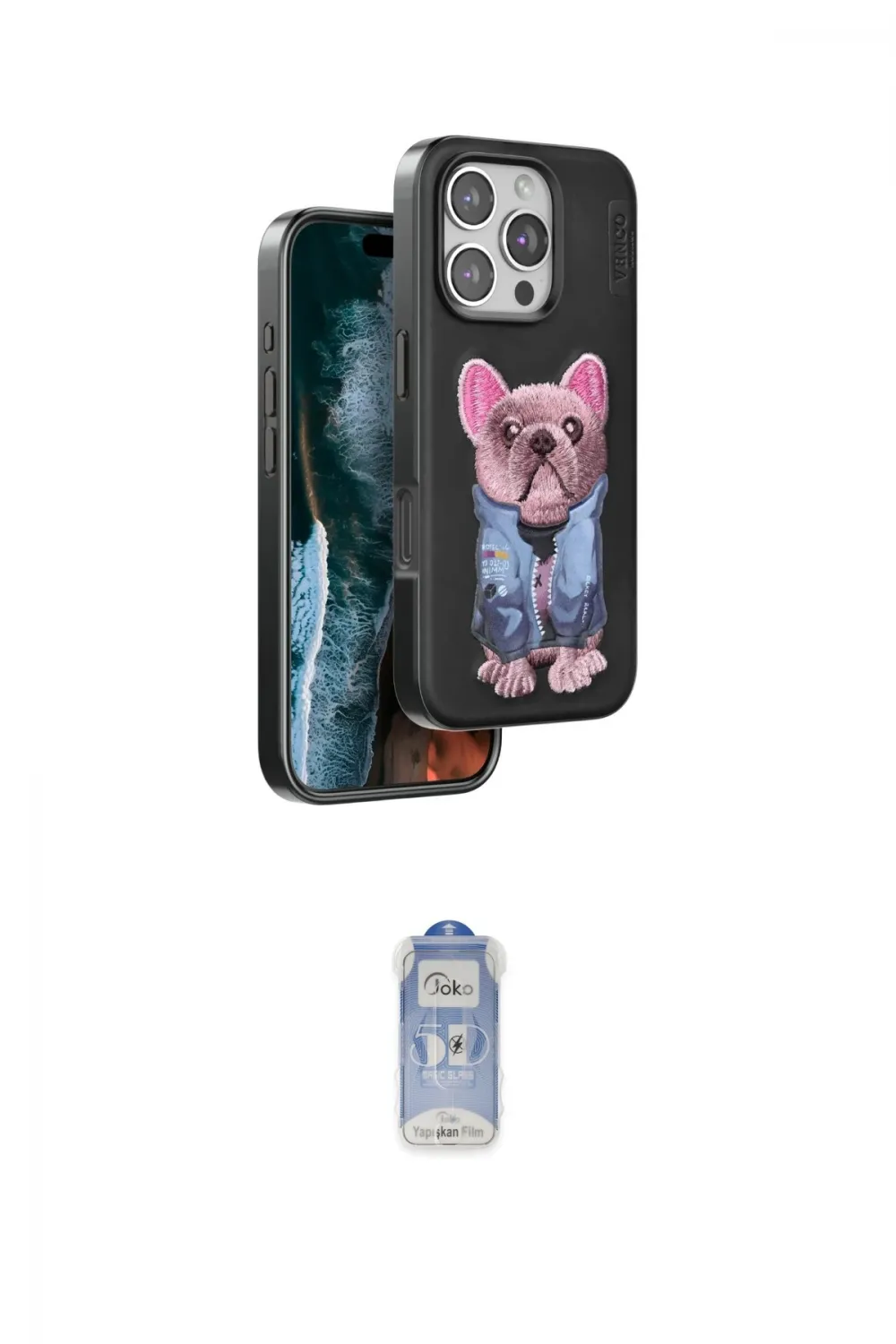 ieg™ iPhone 16 Pro Max Kılıf İz Minimal Koleksiyonu - Siyah Joko Magic 5D Cam