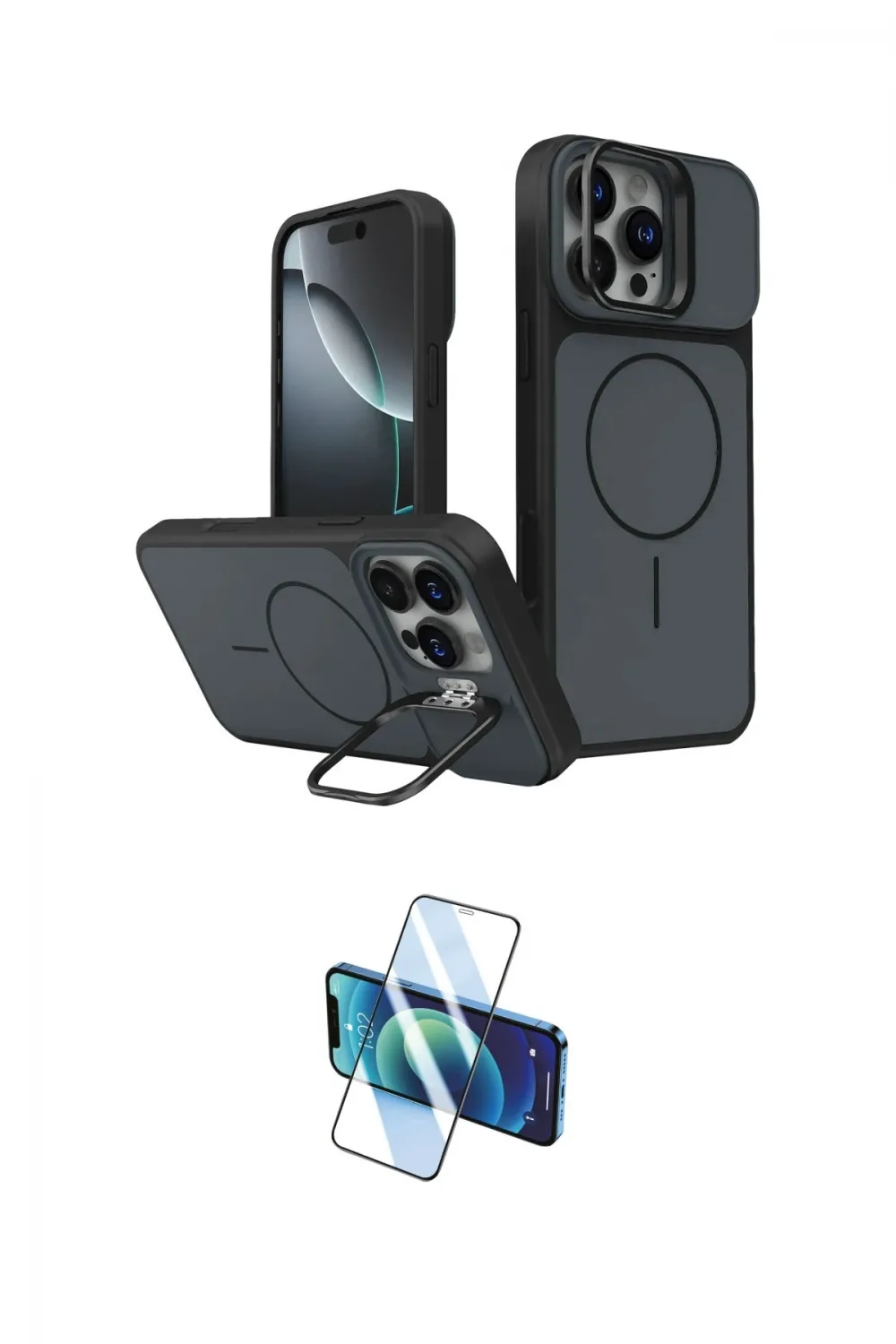 ieg™ iPhone 16 Pro Max Kılıf İz Modern Prime - Siyah 3D Antistatik Cam Ekran Koruyucu