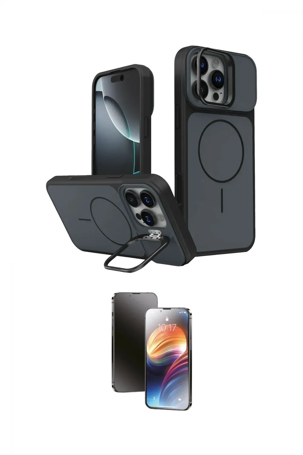 ieg™ iPhone 16 Pro Max Kılıf İz Modern Prime - Siyah 3D Antistatik Mat Seramik Nano Ekran Koruyucu