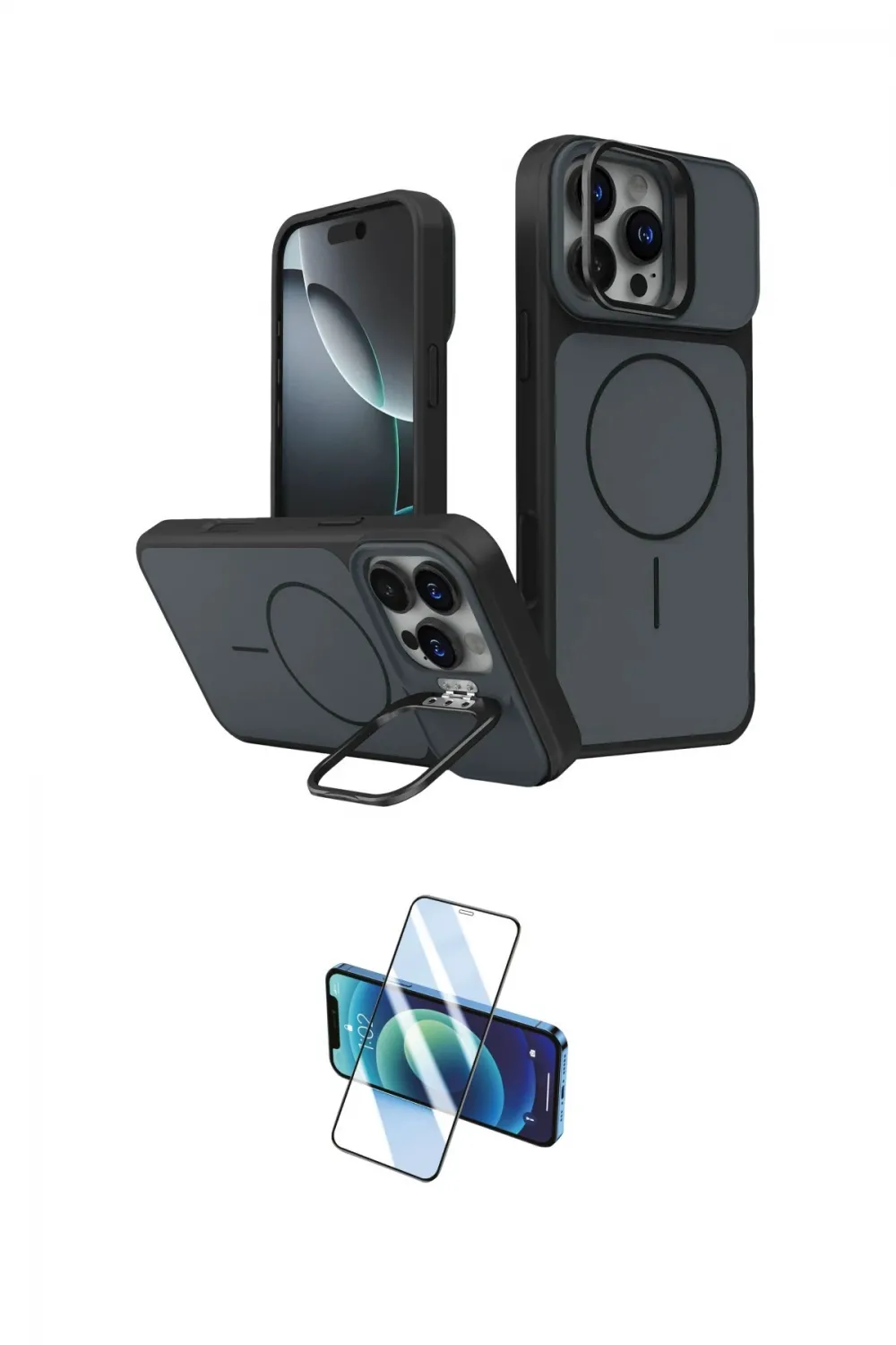 ieg™ iPhone 16 Pro Max Kılıf İz Modern Prime - Siyah 3D Antistatik Seramik Nano Ekran Koruyucu