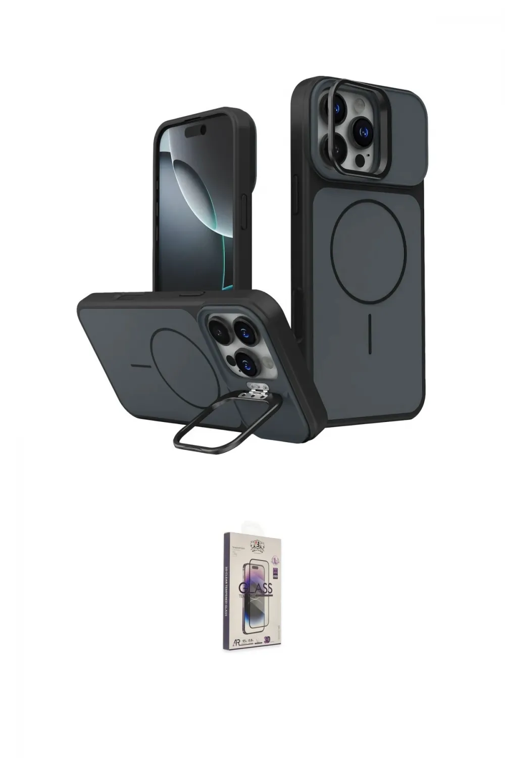 ieg™ iPhone 16 Pro Max Kılıf İz Modern Prime - Siyah Bilvis 3D Cam Ekran Koruyucu