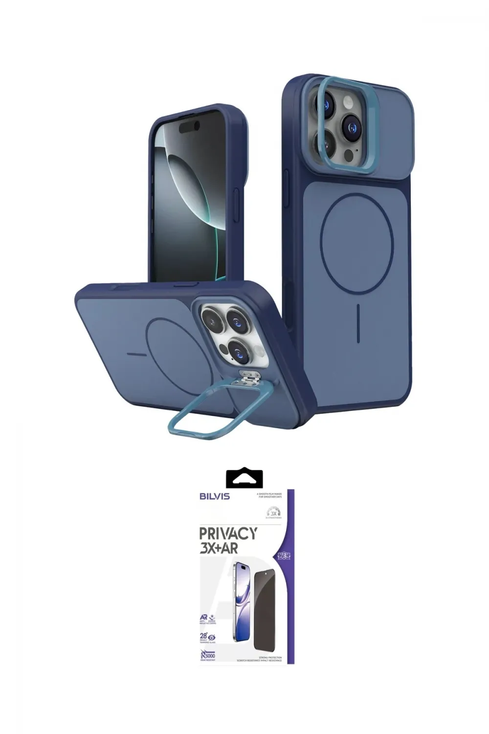 ieg™ iPhone 16 Pro Max Kılıf İz Modern Prime - Siyah Bilvis 3X AR Hayalet Cam Ekran Koruyucu
