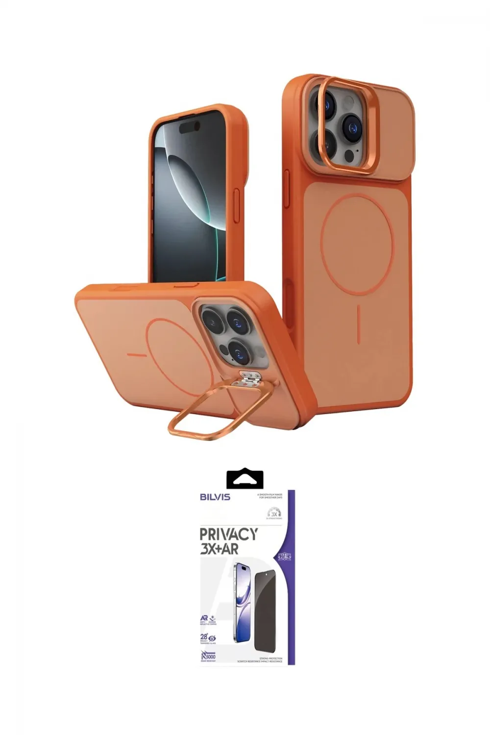 ieg™ iPhone 16 Pro Max Kılıf İz Modern Prime - Siyah Bilvis 3X AR Hayalet Cam Ekran Koruyucu