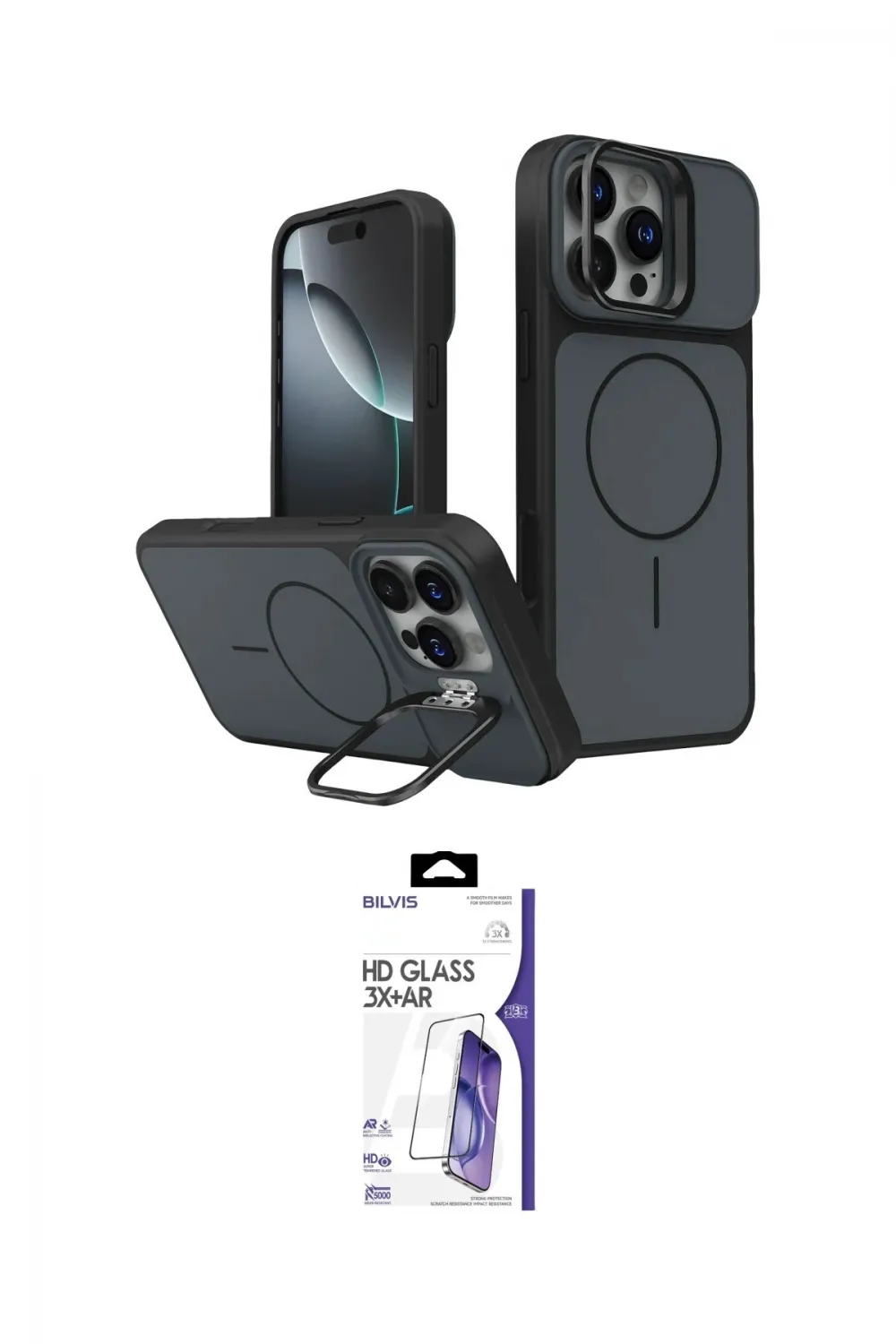 ieg™ iPhone 16 Pro Max Kılıf İz Modern Prime - Siyah Bilvis 3X AR HD Cam Ekran Koruyucu