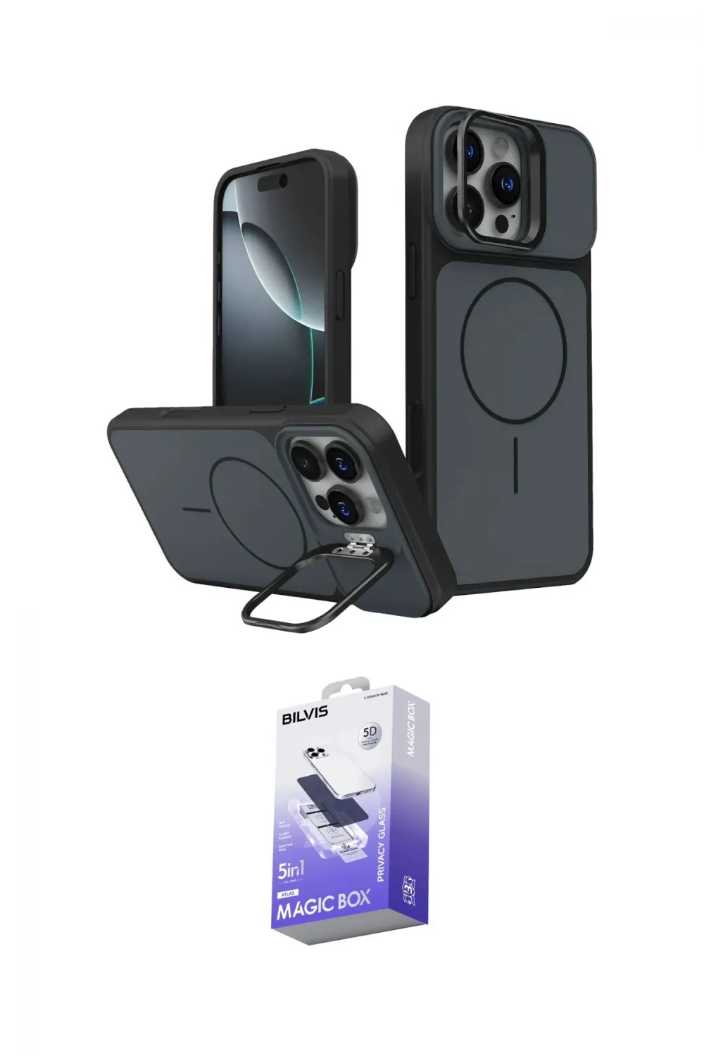 ieg™ iPhone 16 Pro Max Kılıf İz Modern Prime - Siyah Bilvis 5in1 5D Magic Hayalet Cam Ekran Koruyucu