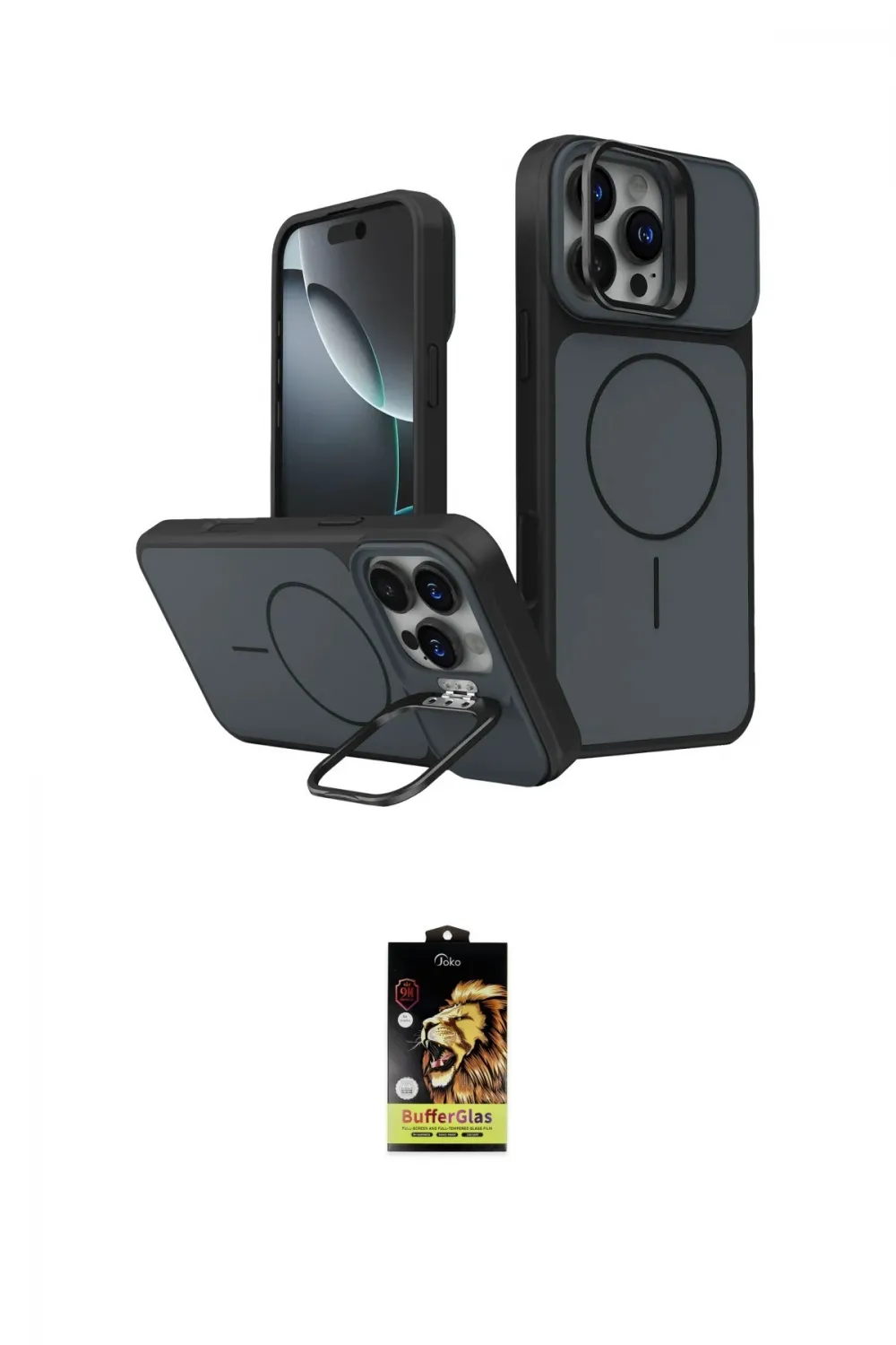 ieg™ iPhone 16 Pro Max Kılıf İz Modern Prime - Siyah Buffer Cam Ekran Koruyucu