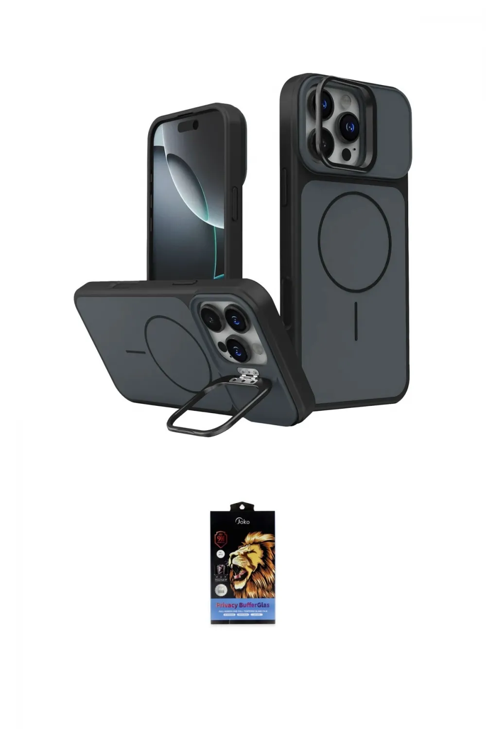 ieg™ iPhone 16 Pro Max Kılıf İz Modern Prime - Siyah Buffer Hayalet Cam Ekran Koruyucu