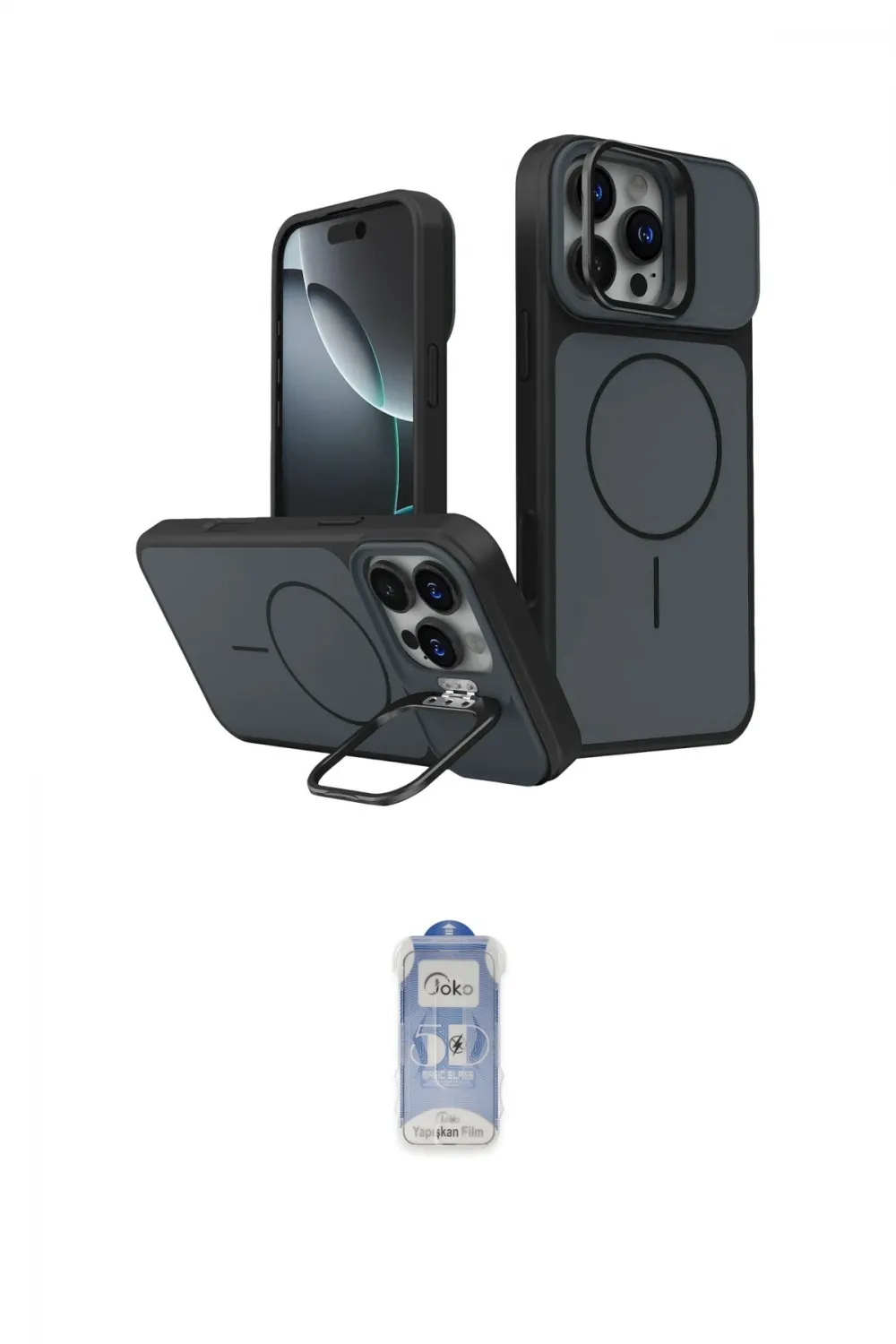 ieg™ iPhone 16 Pro Max Kılıf İz Modern Prime - Siyah Joko Magic 5D Cam