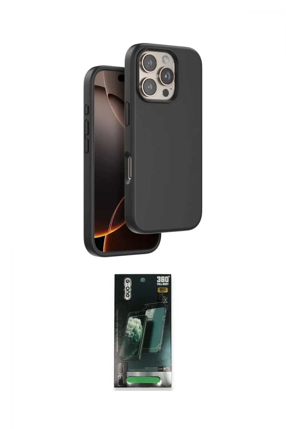 ieg™ iPhone 16 Pro Max Kılıf Kıvılcım Çizgi Serisi - Siyah 360 Mat Full Body Arka Koruyucu