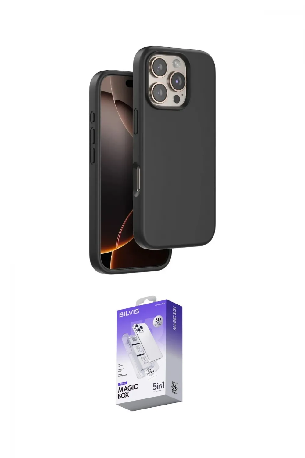 ieg™ iPhone 16 Pro Max Kılıf Kıvılcım Çizgi Serisi - Siyah Bilvis 5in1 3D Magic Cam Ekran Koruyucu