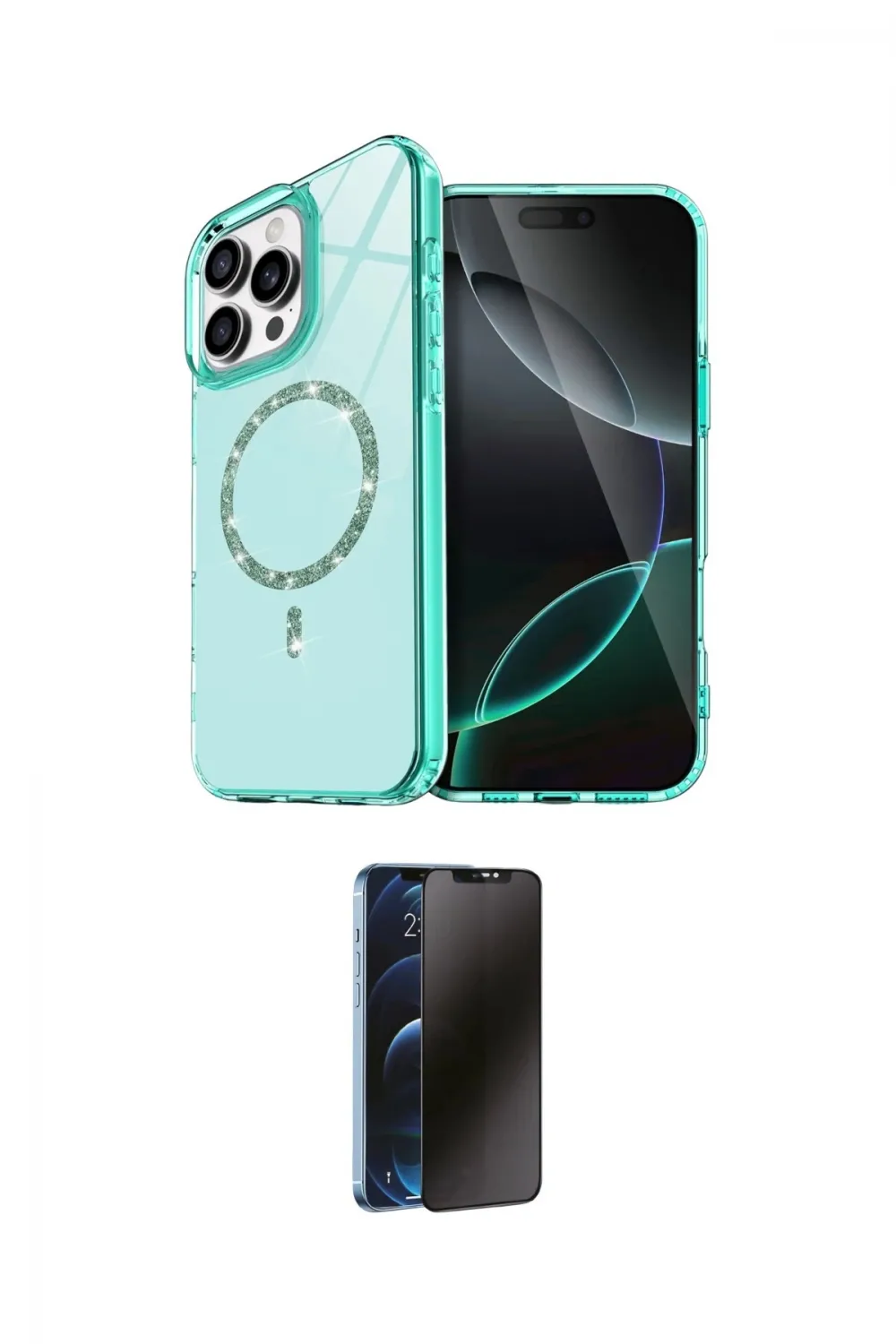 ieg™ iPhone 16 Pro Max Kılıf Kıvılcım Form Prime - Siyah 3D Antistatik Hayalet Cam Ekran Koruyucu