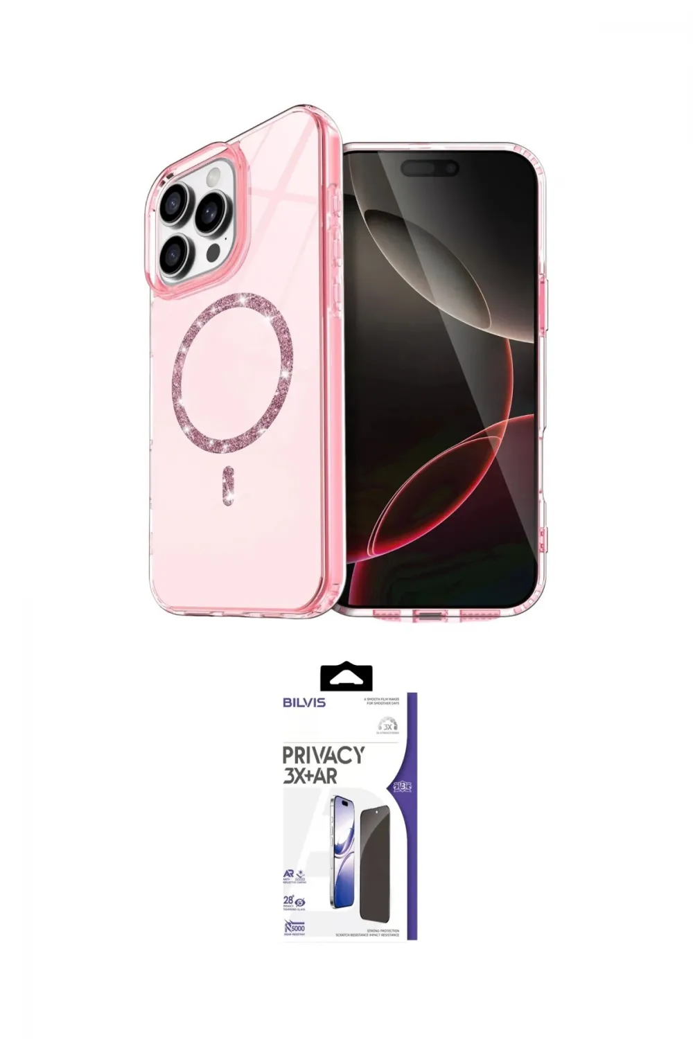 ieg™ iPhone 16 Pro Max Kılıf Kıvılcım Form Prime - Siyah Bilvis 3X AR Hayalet Cam Ekran Koruyucu
