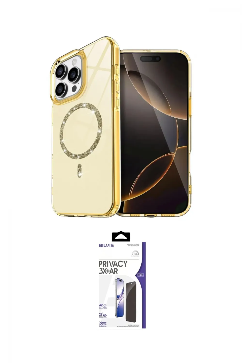 ieg™ iPhone 16 Pro Max Kılıf Kıvılcım Form Prime - Siyah Bilvis 3X AR Hayalet Cam Ekran Koruyucu