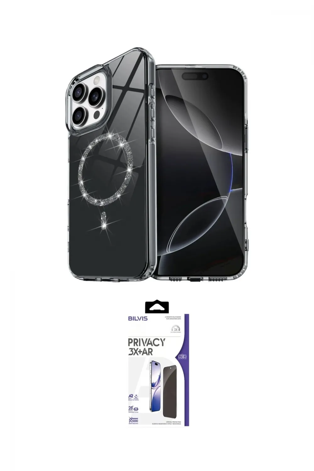 ieg™ iPhone 16 Pro Max Kılıf Kıvılcım Form Prime - Siyah Bilvis 3X AR Hayalet Cam Ekran Koruyucu
