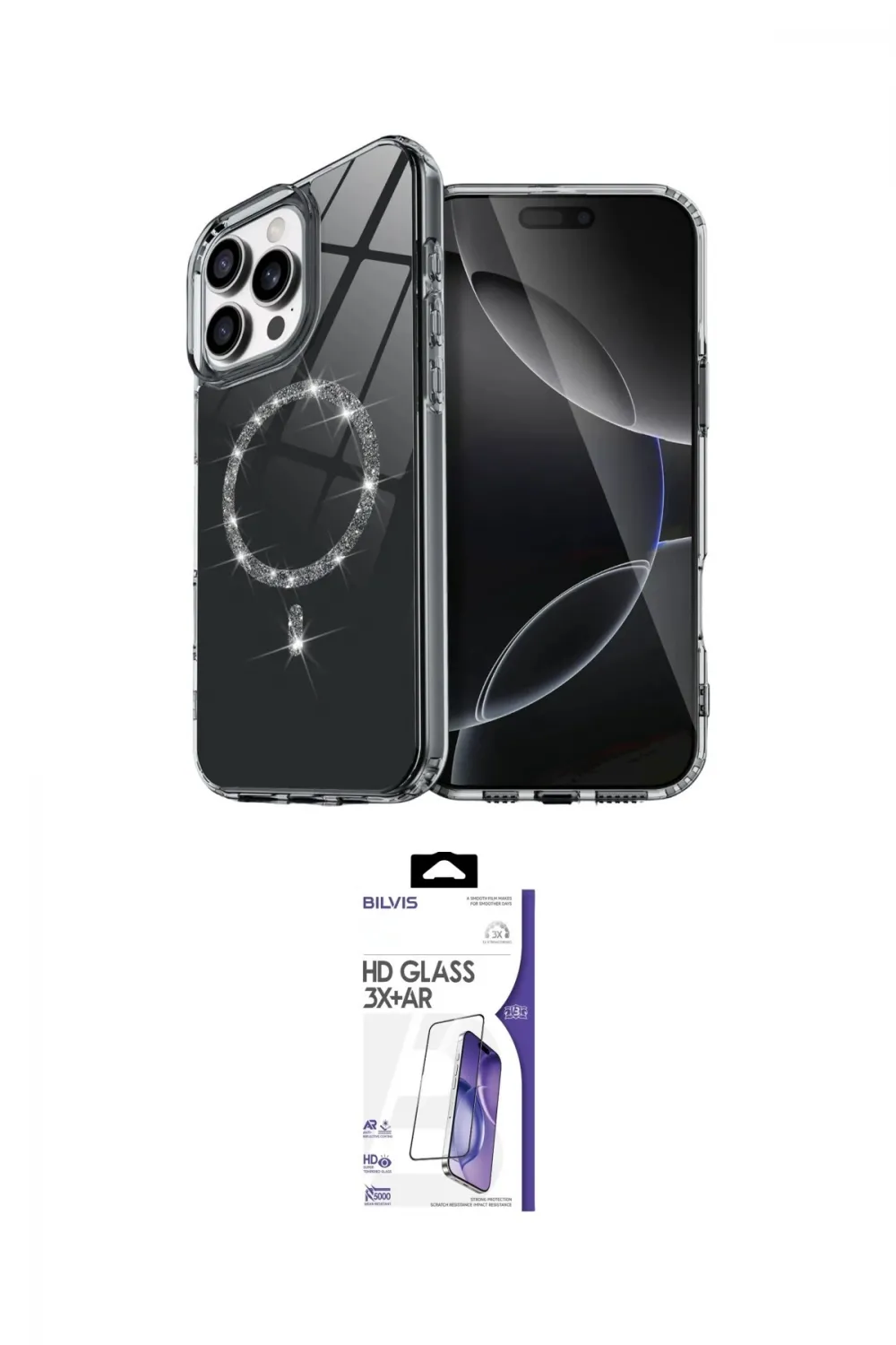 ieg™ iPhone 16 Pro Max Kılıf Kıvılcım Form Prime - Siyah Bilvis 3X AR HD Cam Ekran Koruyucu