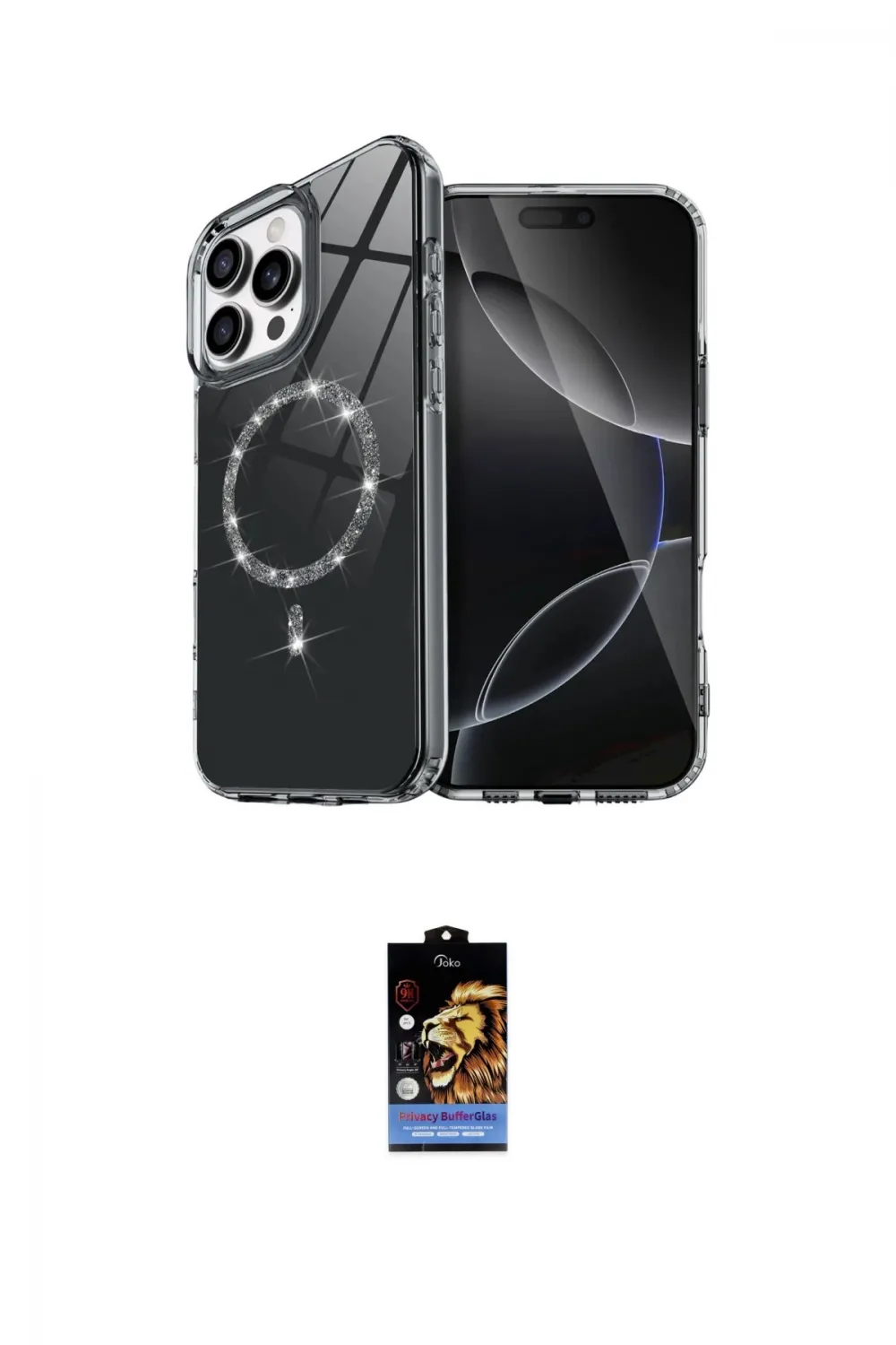 ieg™ iPhone 16 Pro Max Kılıf Kıvılcım Form Prime - Siyah Buffer Hayalet Cam Ekran Koruyucu
