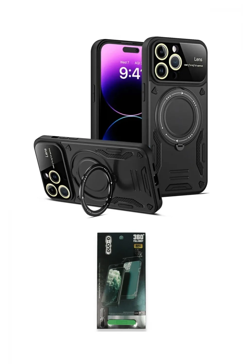 ieg™ iPhone 16 Pro Max Kılıf Kıvılcım Modern Serisi - Siyah 360 Mat Full Body Arka Koruyucu