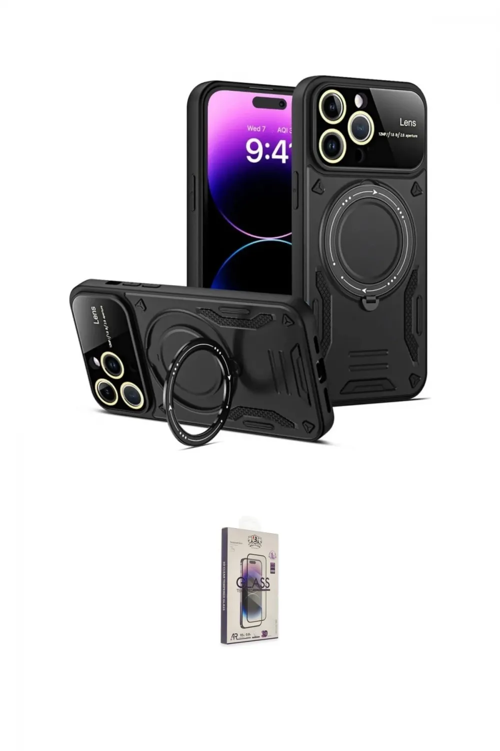 ieg™ iPhone 16 Pro Max Kılıf Kıvılcım Modern Serisi - Siyah Bilvis 3D Cam Ekran Koruyucu