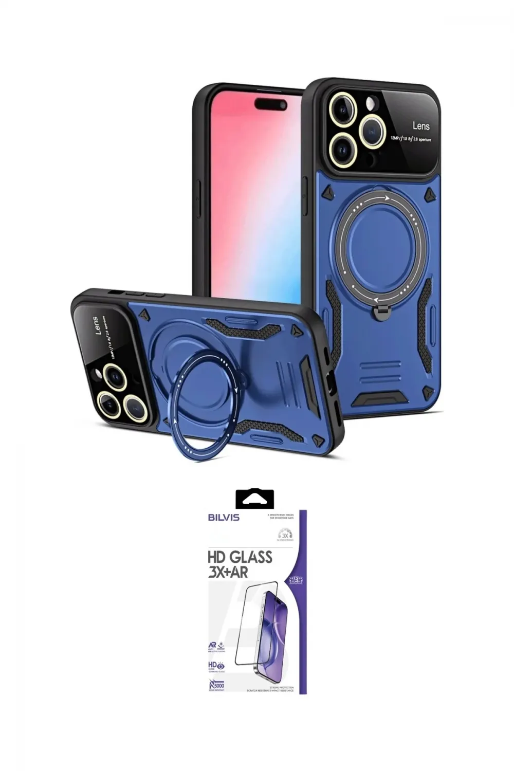 ieg™ iPhone 16 Pro Max Kılıf Kıvılcım Modern Serisi - Siyah Bilvis 3X AR HD Cam Ekran Koruyucu