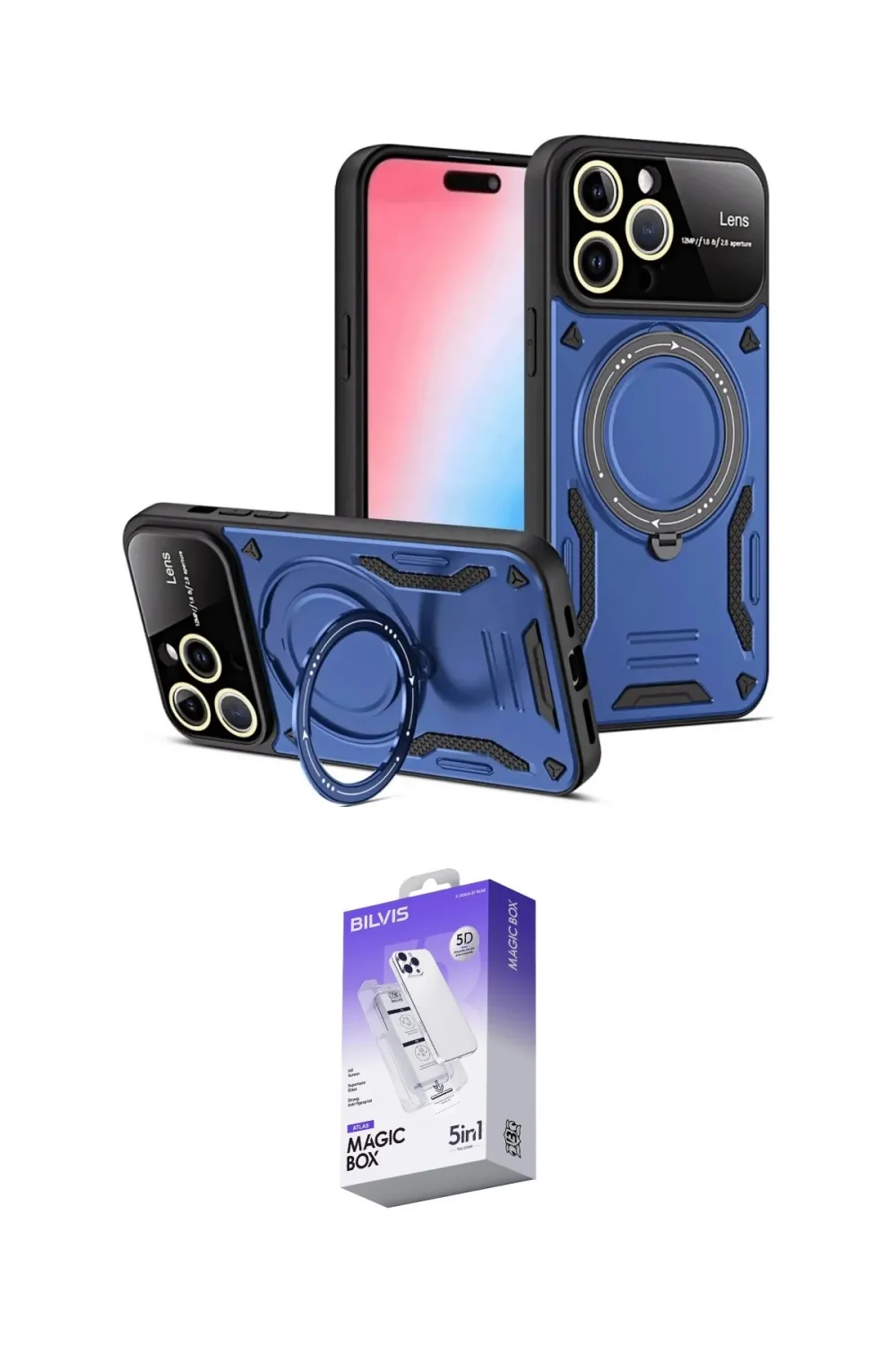 ieg™ iPhone 16 Pro Max Kılıf Kıvılcım Modern Serisi - Siyah Bilvis 5in1 3D Magic Cam Ekran Koruyucu