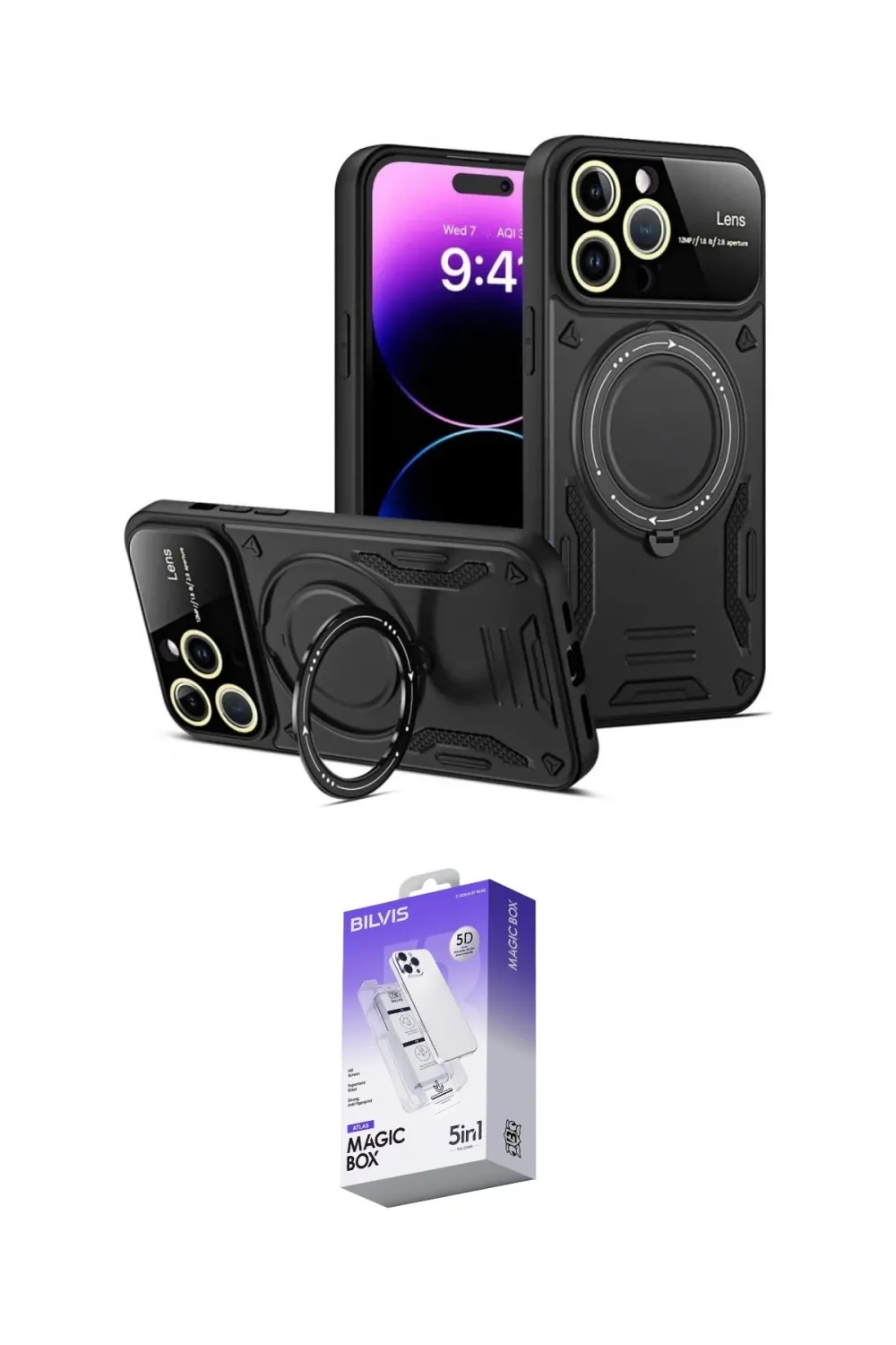 ieg™ iPhone 16 Pro Max Kılıf Kıvılcım Modern Serisi - Siyah Bilvis 5in1 3D Magic Cam Ekran Koruyucu