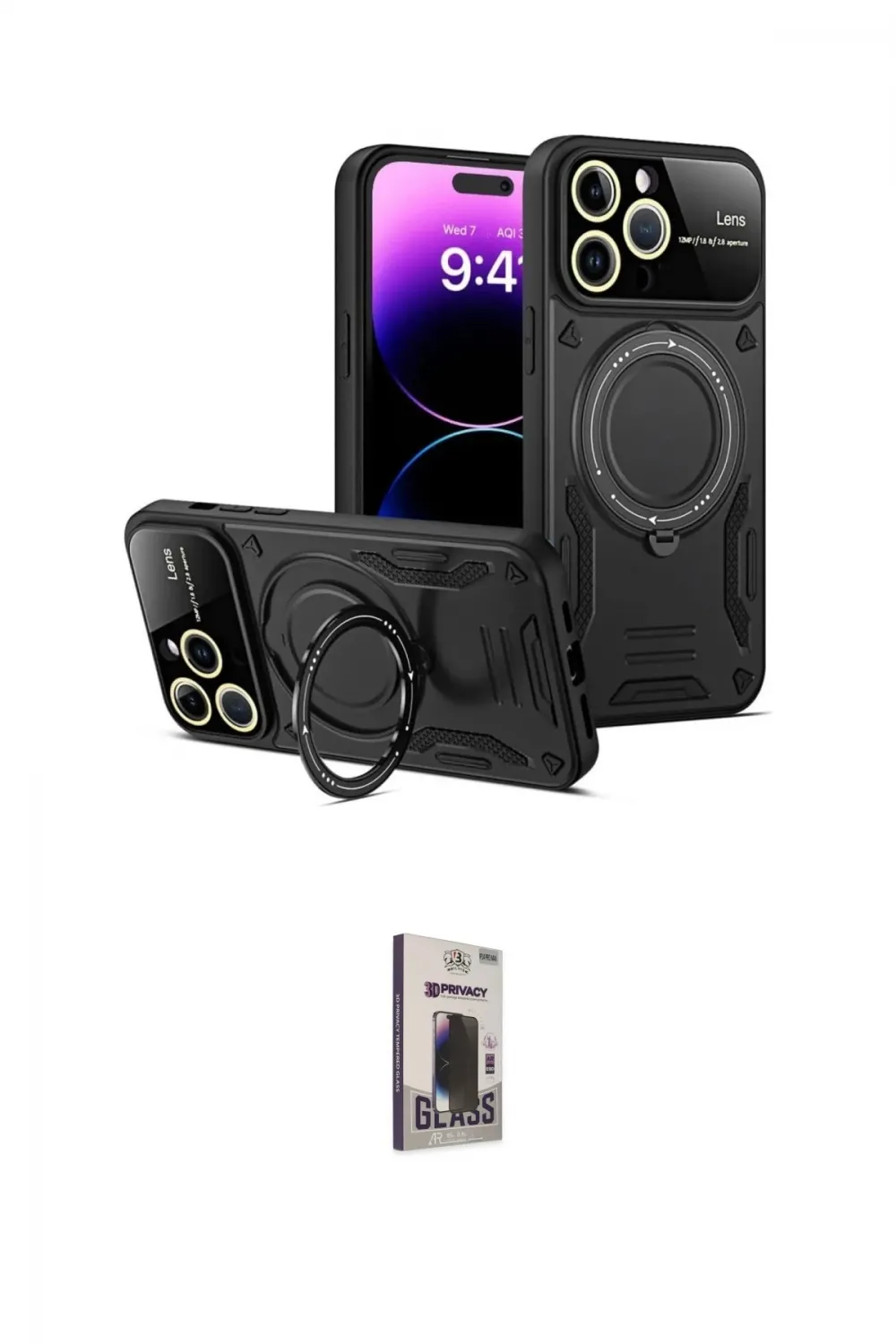 ieg™ iPhone 16 Pro Max Kılıf Kıvılcım Modern Serisi - Siyah Bilvis Hayalet Cam Ekran Koruyucu