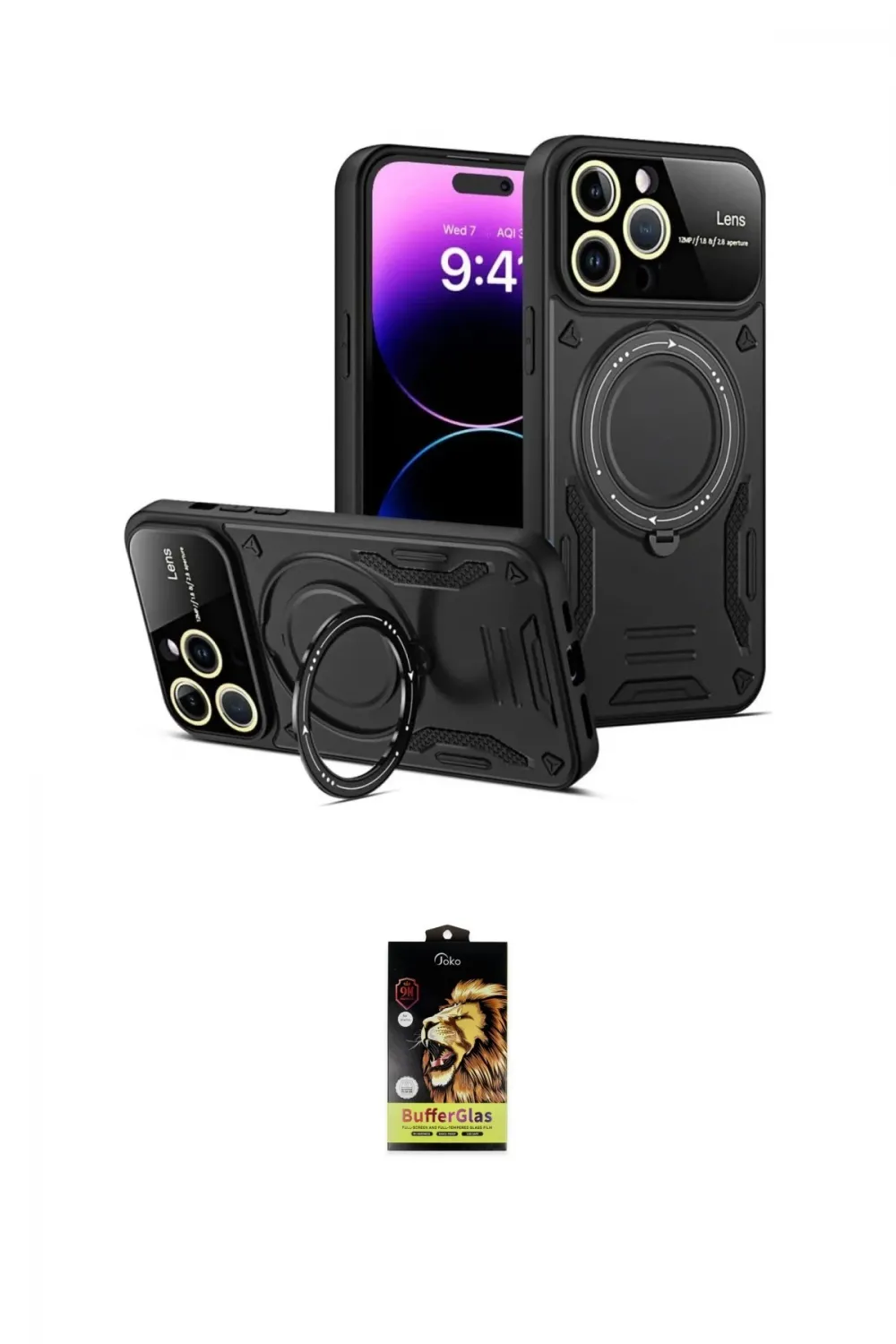 ieg™ iPhone 16 Pro Max Kılıf Kıvılcım Modern Serisi - Siyah Buffer Cam Ekran Koruyucu